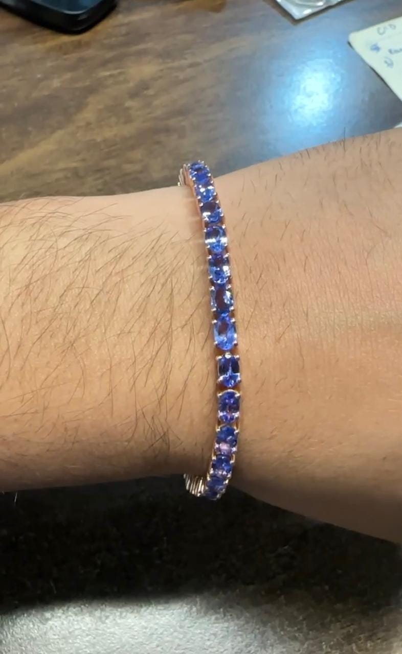 18 CT Blue Violet Tanzanite Tennis Bracelet, 14K Gold, December Birthstone Jewelry