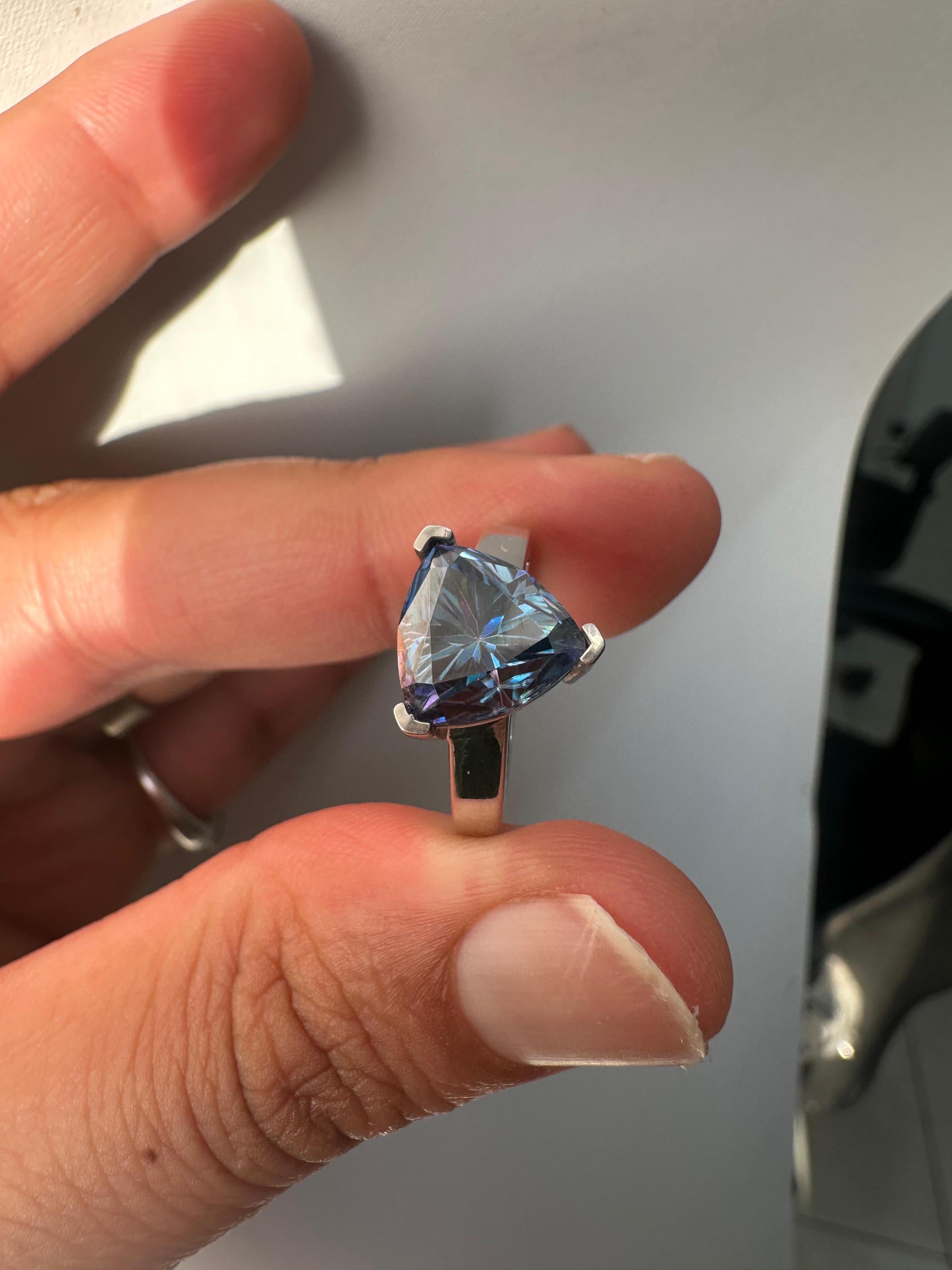 3 CT Blue Moissanite Trillion Cut Ring, 925 Sterling Silver Statement Solitaire Jewelry