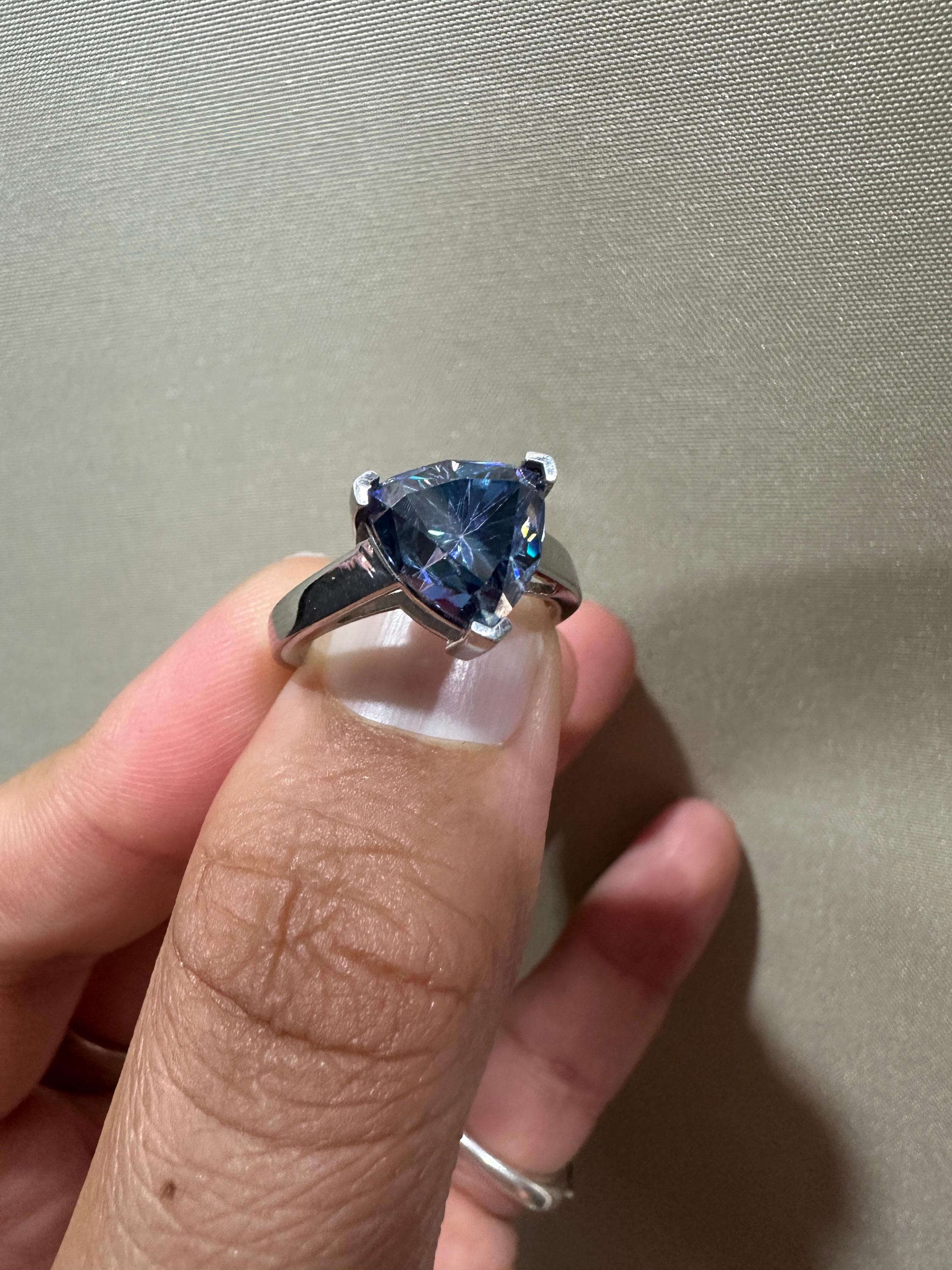 3 CT Blue Moissanite Trillion Cut Ring, 925 Sterling Silver Statement Solitaire Jewelry