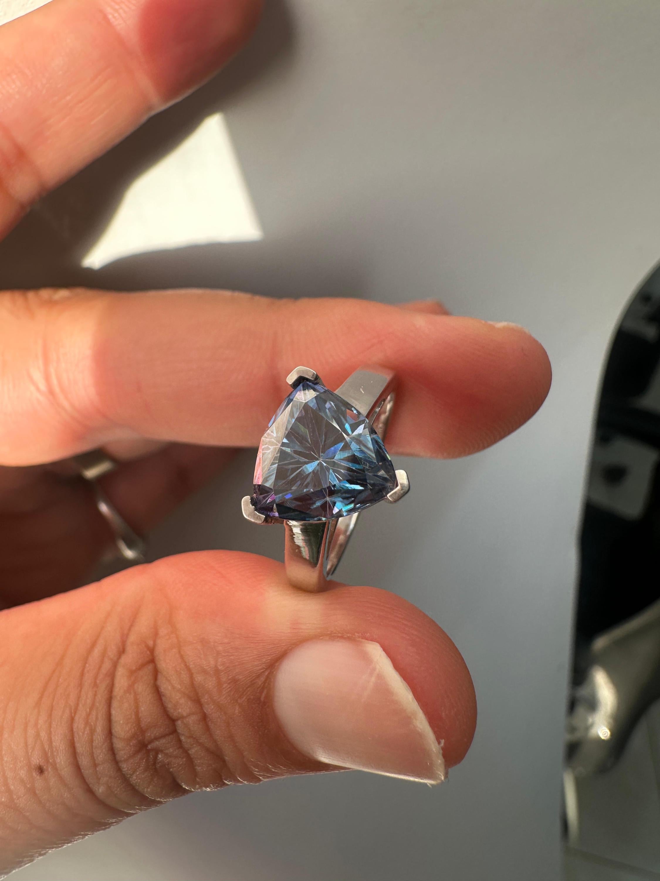 3 CT Blue Moissanite Trillion Cut Ring, 925 Sterling Silver Statement Solitaire Jewelry
