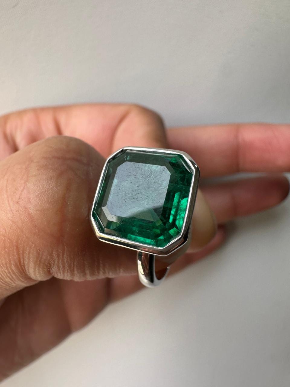 10 CT Asscher Cut Emerald Engagement Ring, 14k White Gold Statement Ring for Her