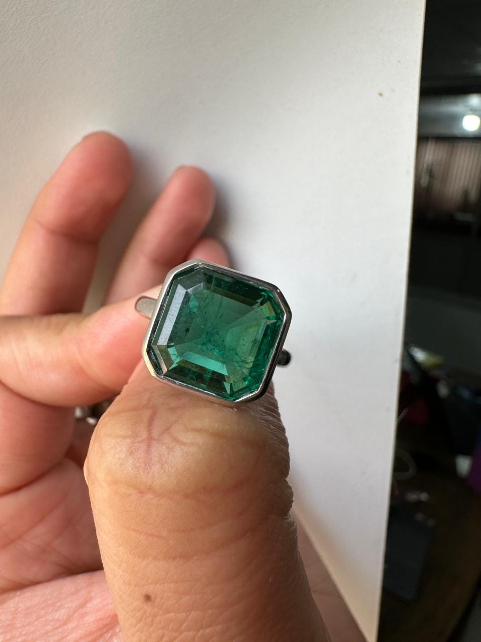 10 CT Asscher Cut Emerald Engagement Ring, 14k White Gold Statement Ring for Her