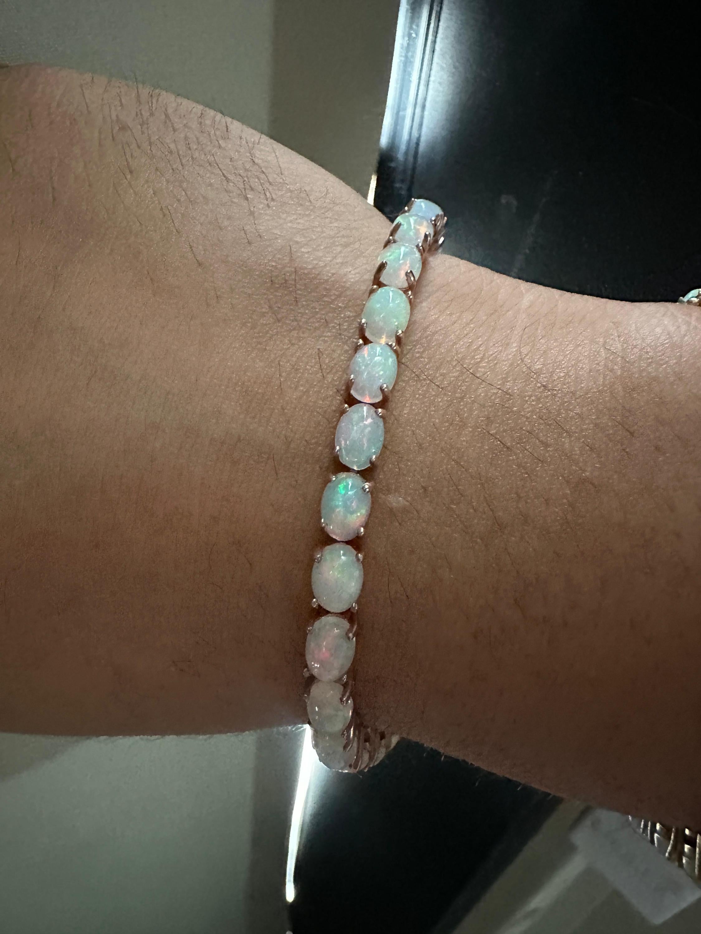 20 CT Ethiopian Opal Tennis Bracelet, Rose Gold Vermeil, Oval Gemstone Jewelry