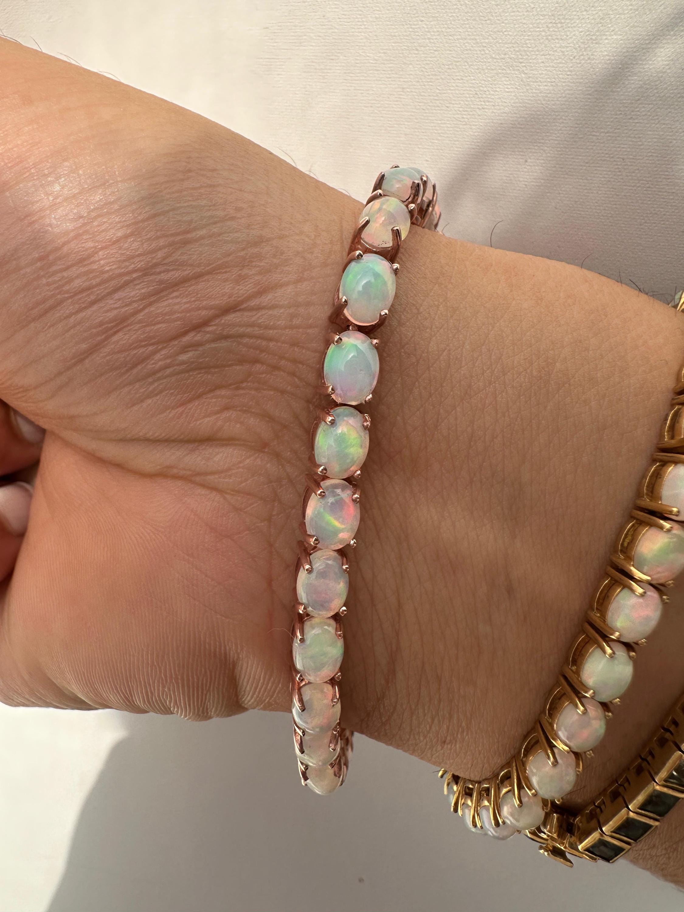 20 CT Ethiopian Opal Tennis Bracelet, Rose Gold Vermeil, Oval Gemstone Jewelry