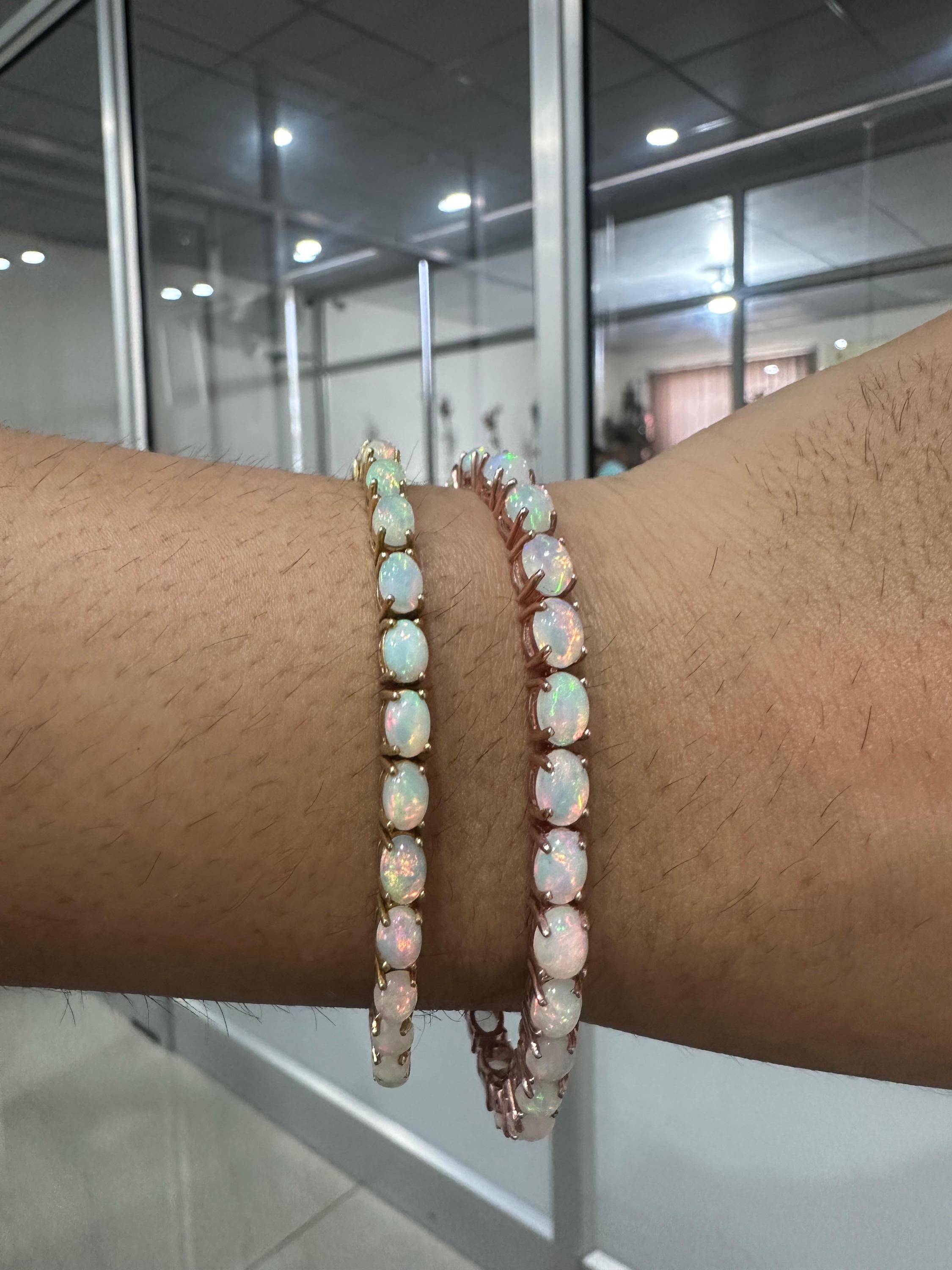 His & Hers Opal Tennis Bracelet Set, Luxury Couple Jewelry in Gold Finish, October Birthstone