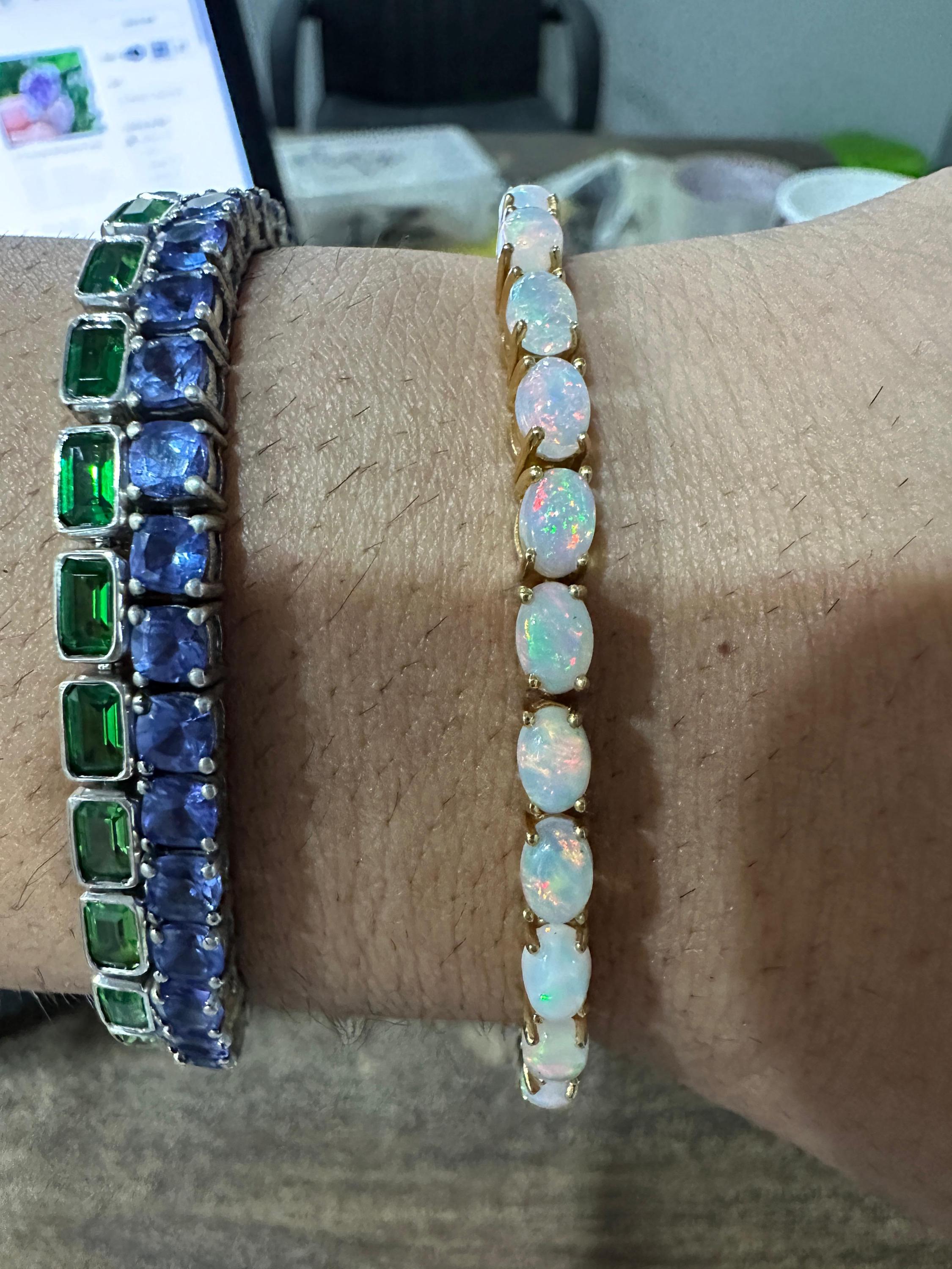 14K Gold Opal Tennis Bracelet, October Birthstone, Luxury Statement Jewelry
