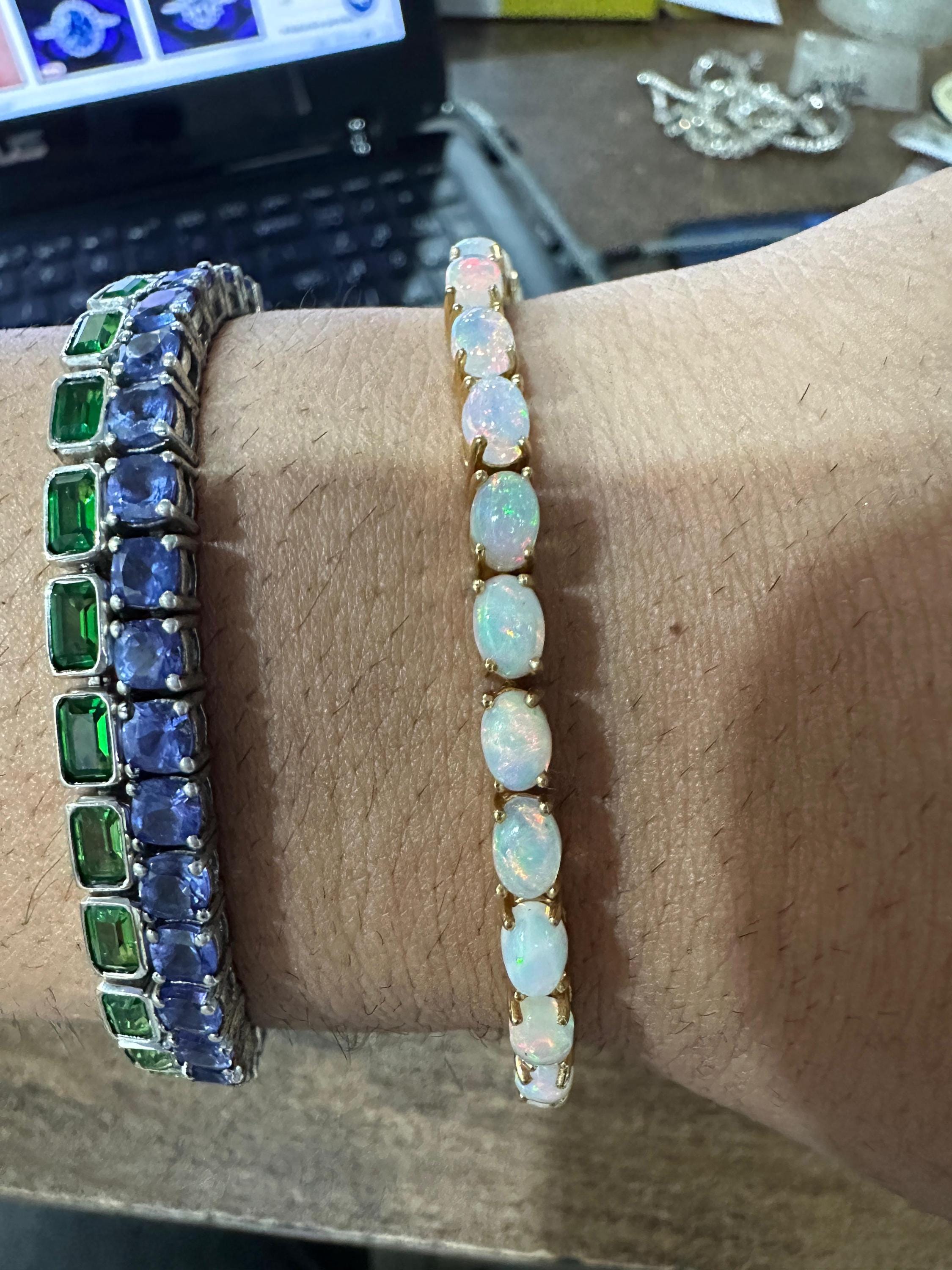 14K Gold Opal Tennis Bracelet, October Birthstone, Luxury Statement Jewelry