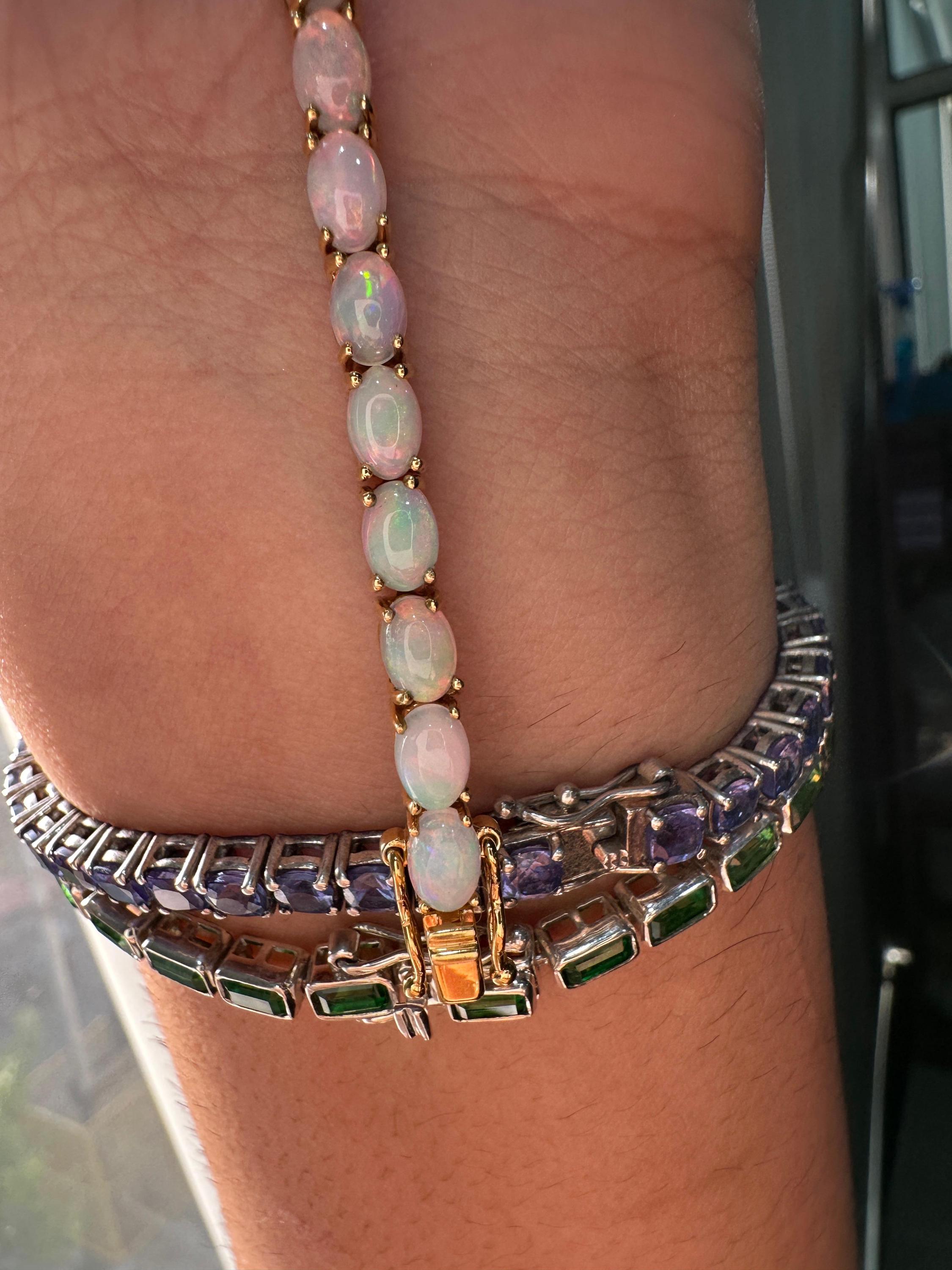 14K Gold Opal Tennis Bracelet, October Birthstone, Luxury Statement Jewelry