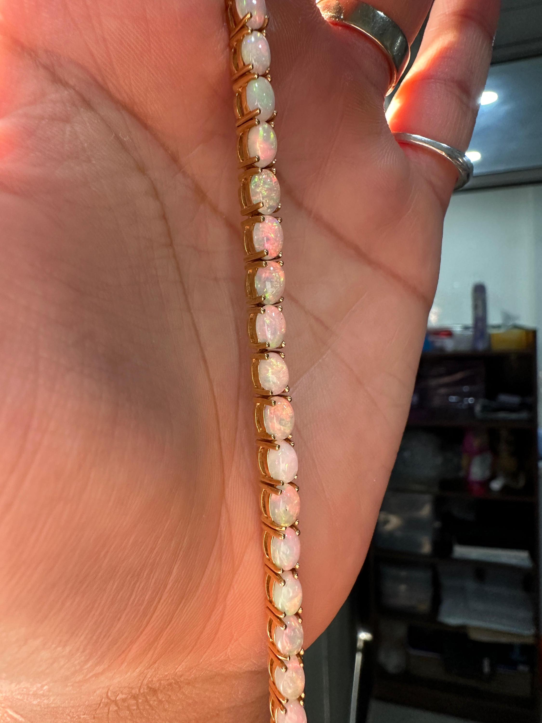 14K Gold Opal Tennis Bracelet, October Birthstone, Luxury Statement Jewelry