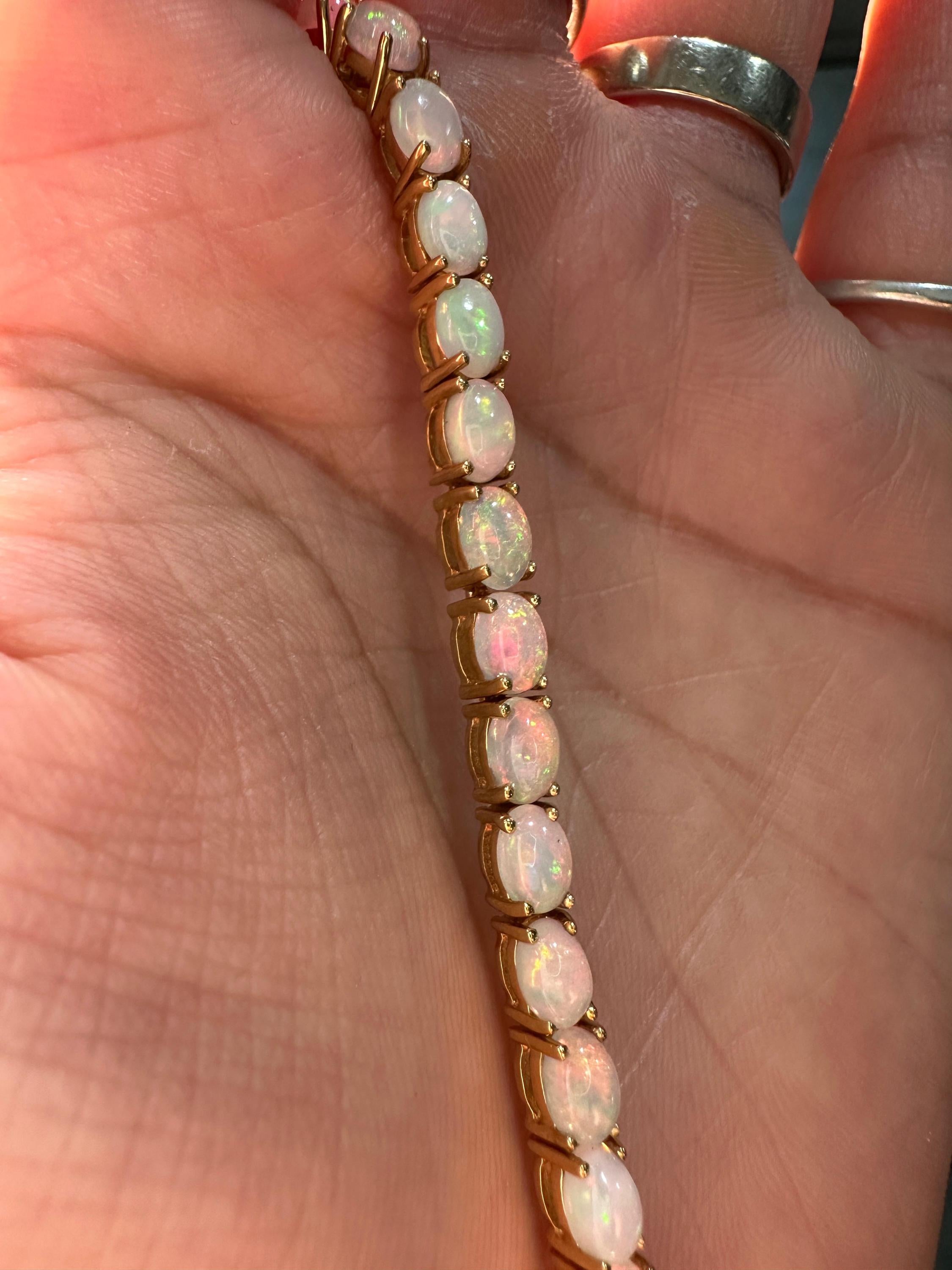14K Gold Opal Tennis Bracelet, October Birthstone, Luxury Statement Jewelry