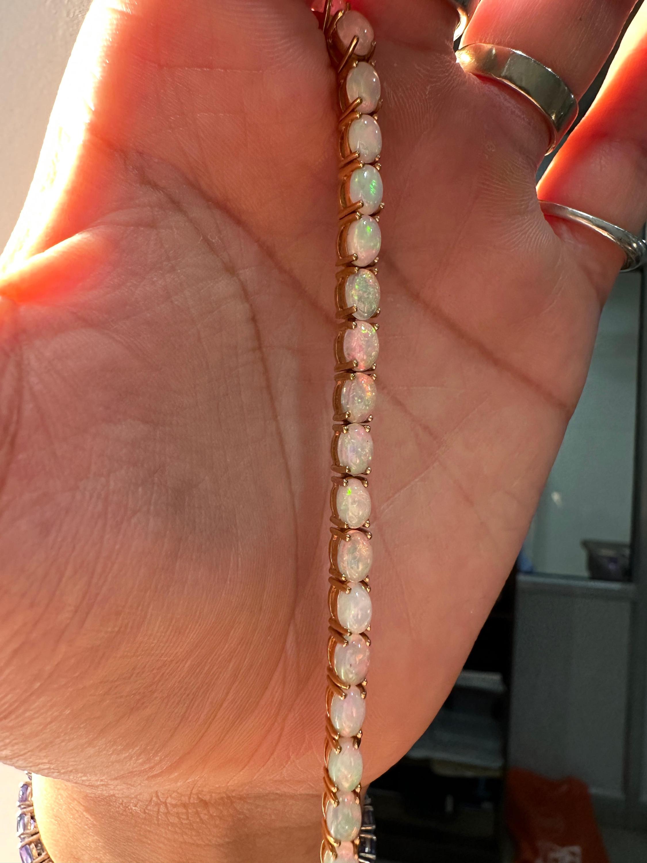 14K Gold Opal Tennis Bracelet, October Birthstone, Luxury Statement Jewelry