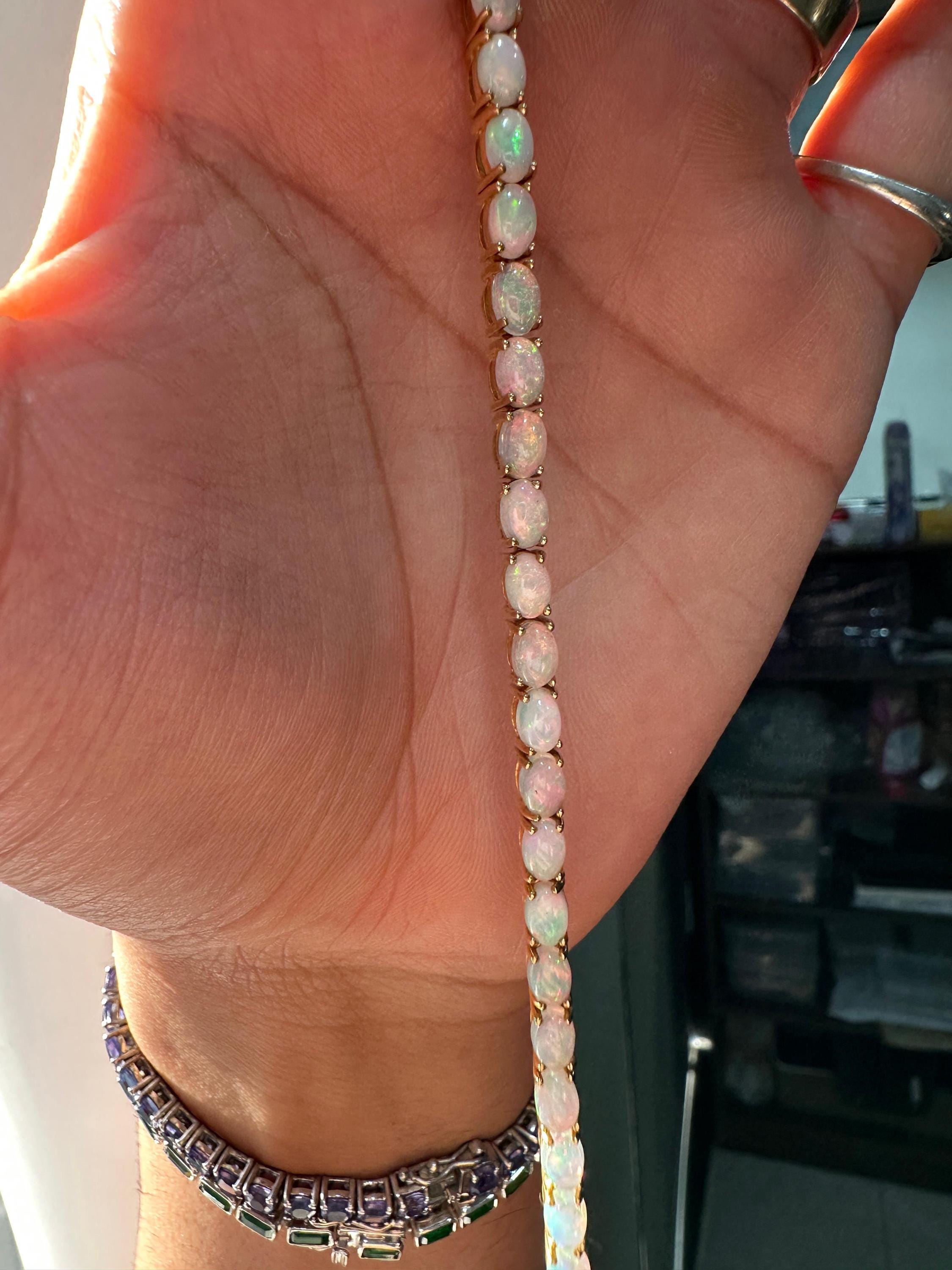 14K Gold Opal Tennis Bracelet, October Birthstone, Luxury Statement Jewelry