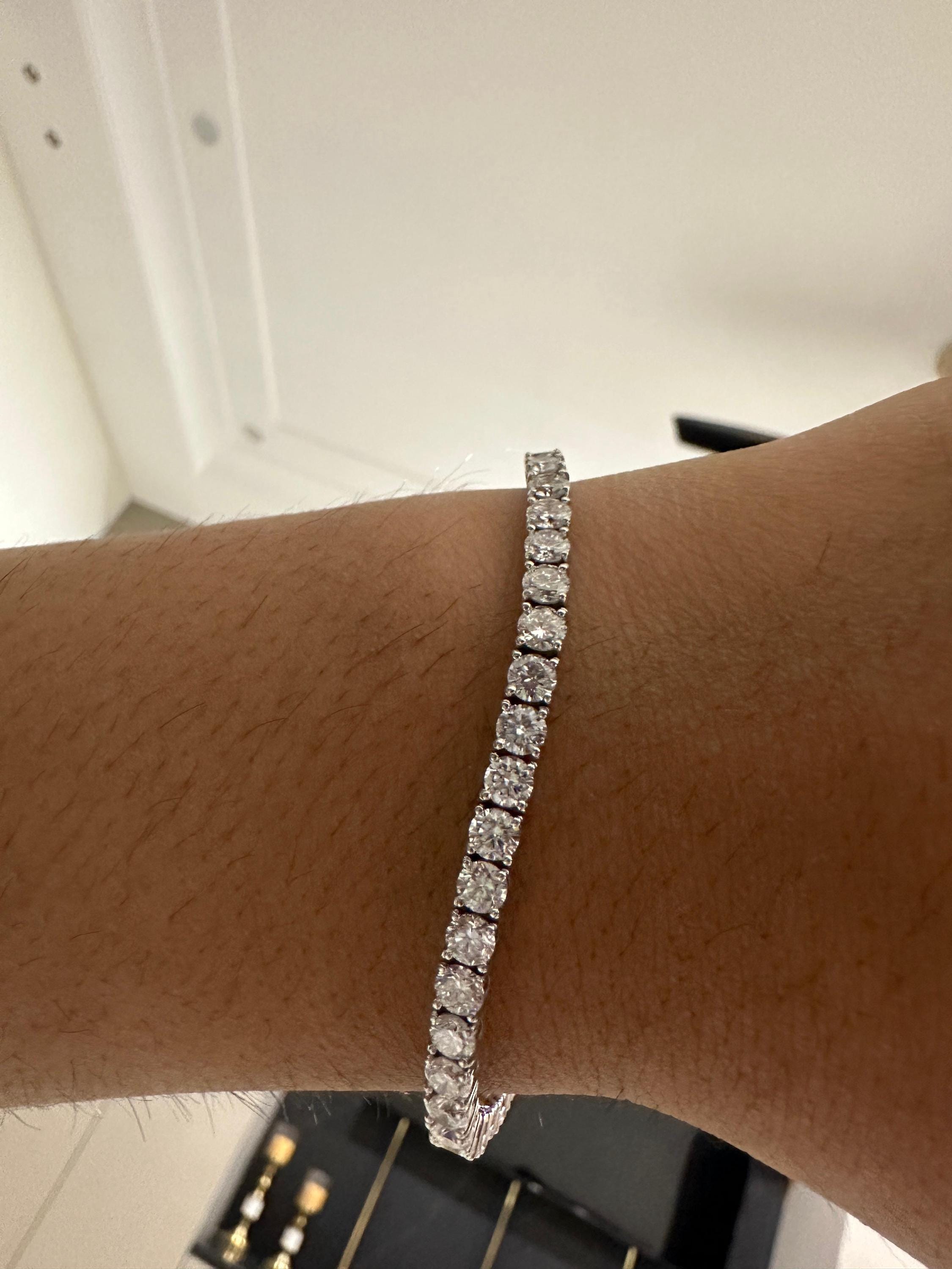14K White Gold Tennis Bracelet, 10 CT Round Lab Diamonds, Classic Fine Jewelry