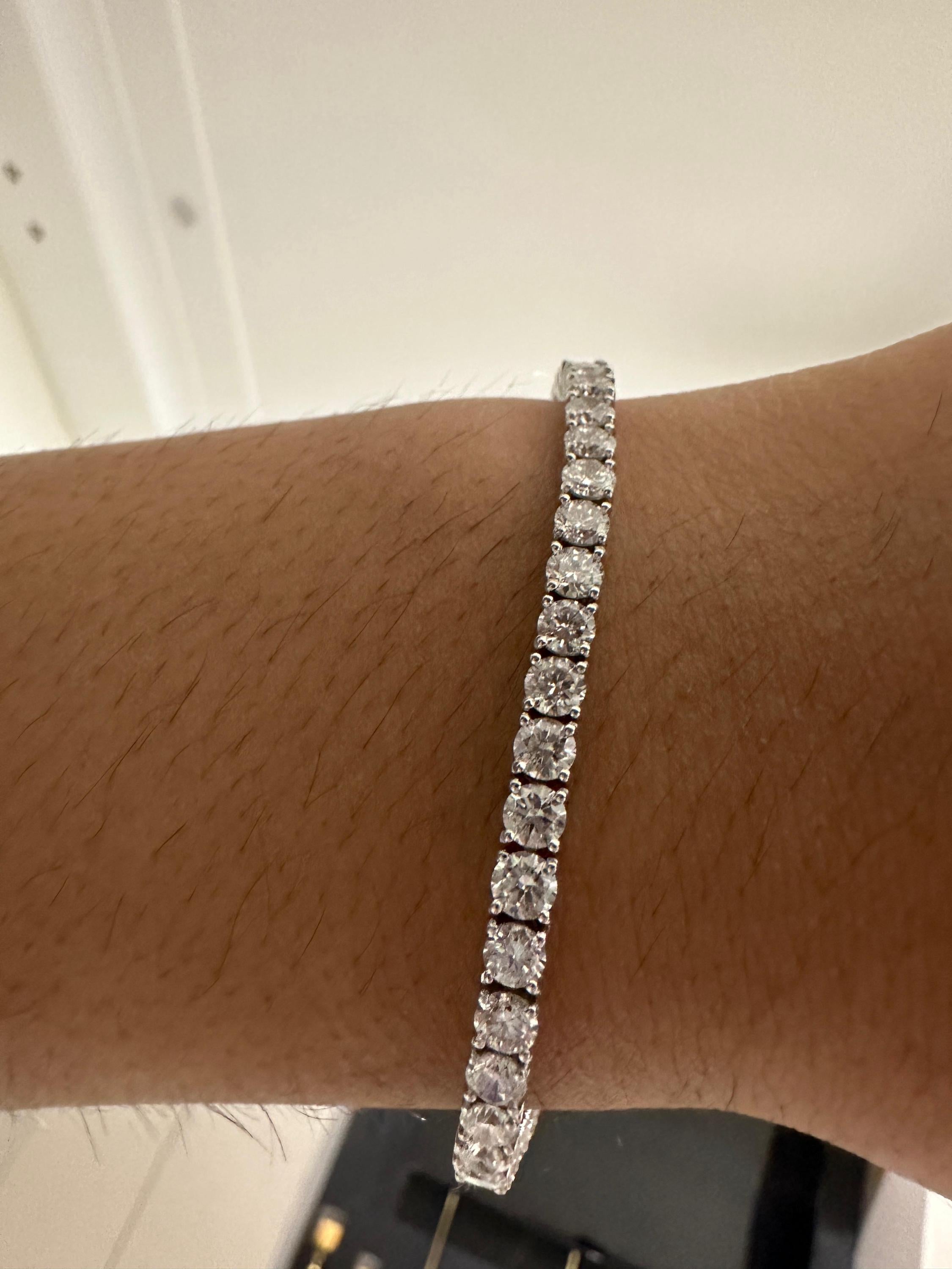 14K White Gold Tennis Bracelet, 10 CT Round Lab Diamonds, Classic Fine Jewelry
