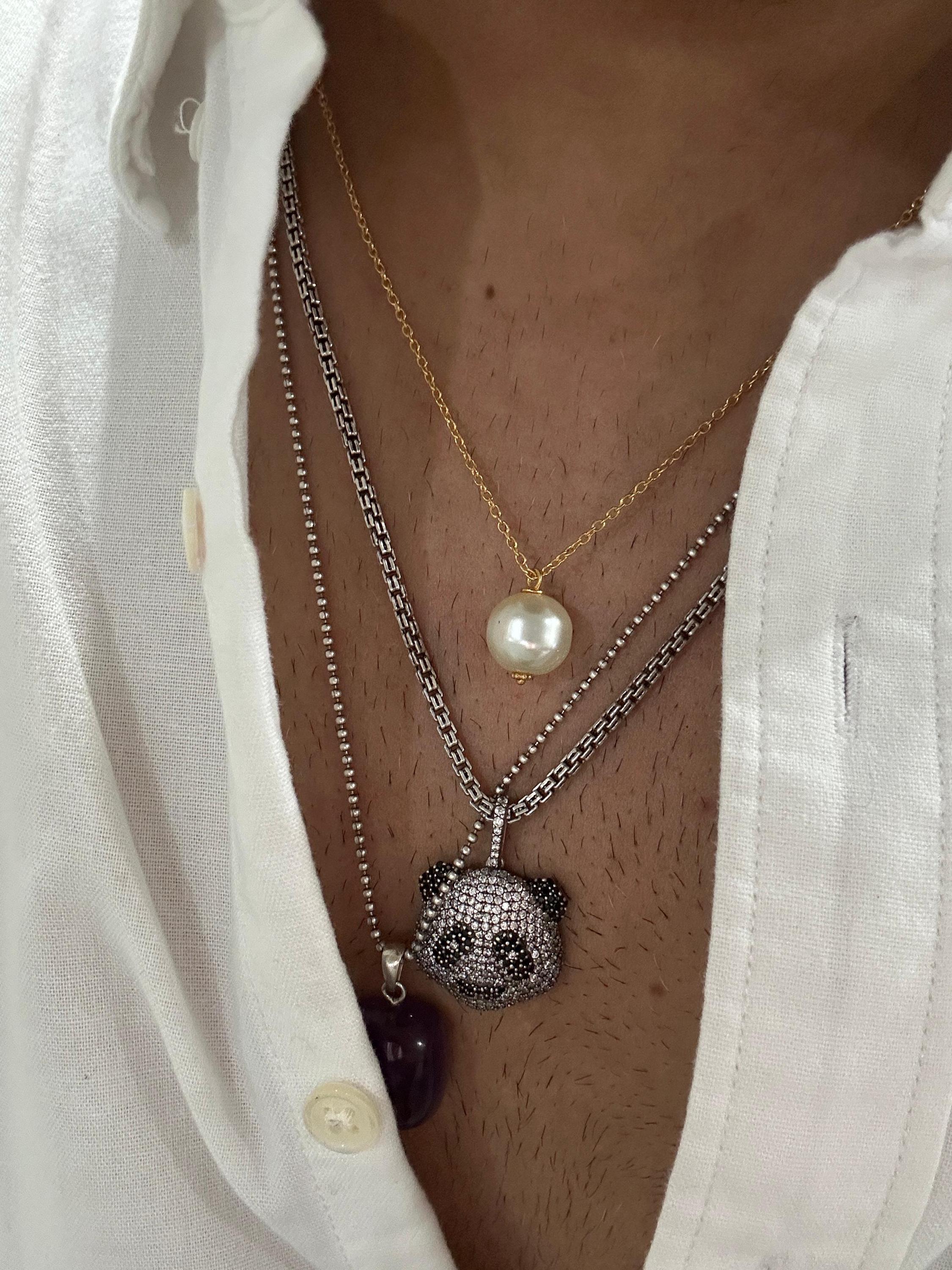 Round Pearl Pendant Necklace, Gold Vermeil 925 Silver, Minimal Classic Jewelry