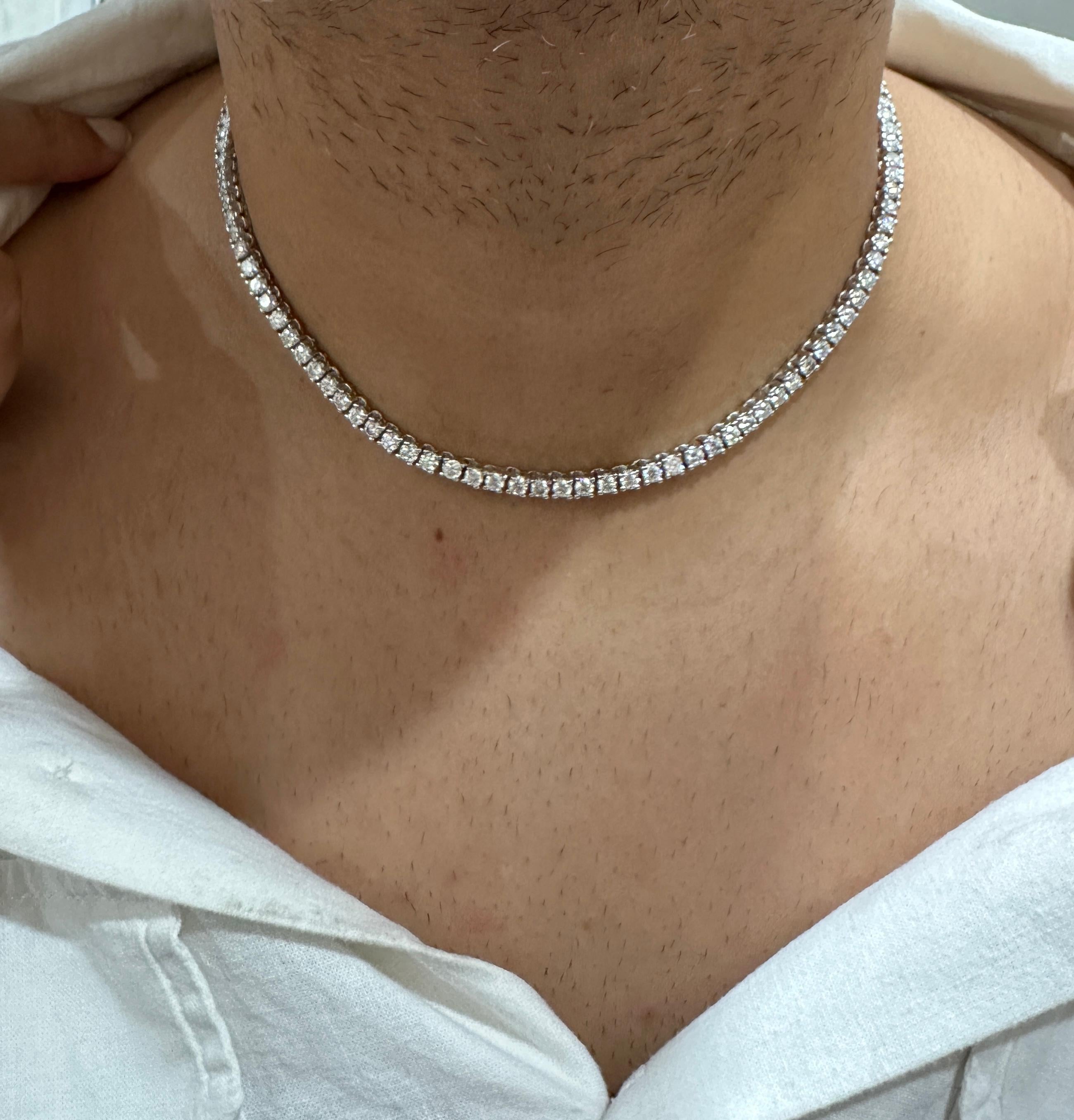 Unisex Moissanite Tennis Necklace, 19 CT, 925 Sterling Silver, Diamond Simulant Chain