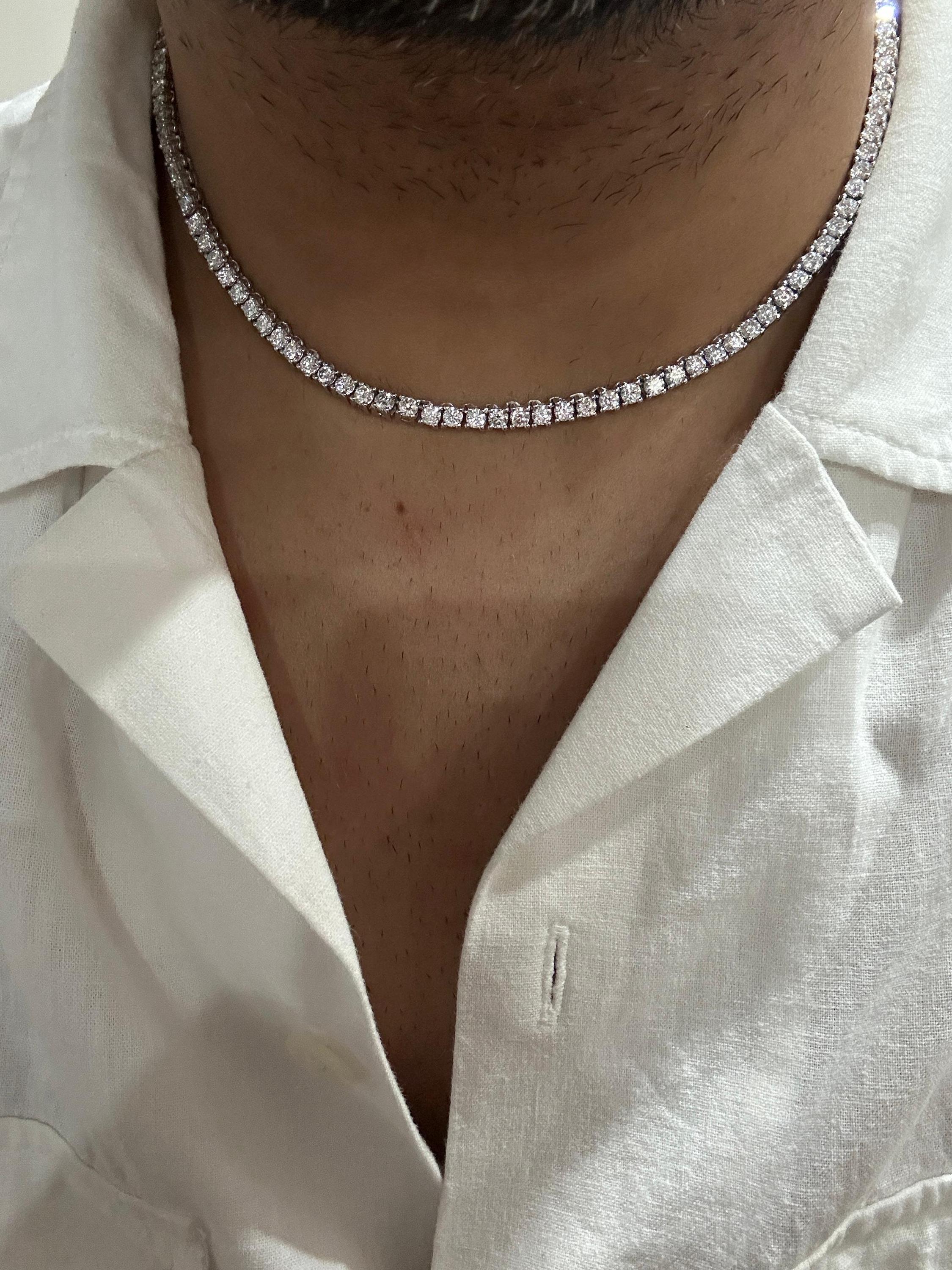 Unisex Moissanite Tennis Necklace, 19 CT, 925 Sterling Silver, Diamond Simulant Chain