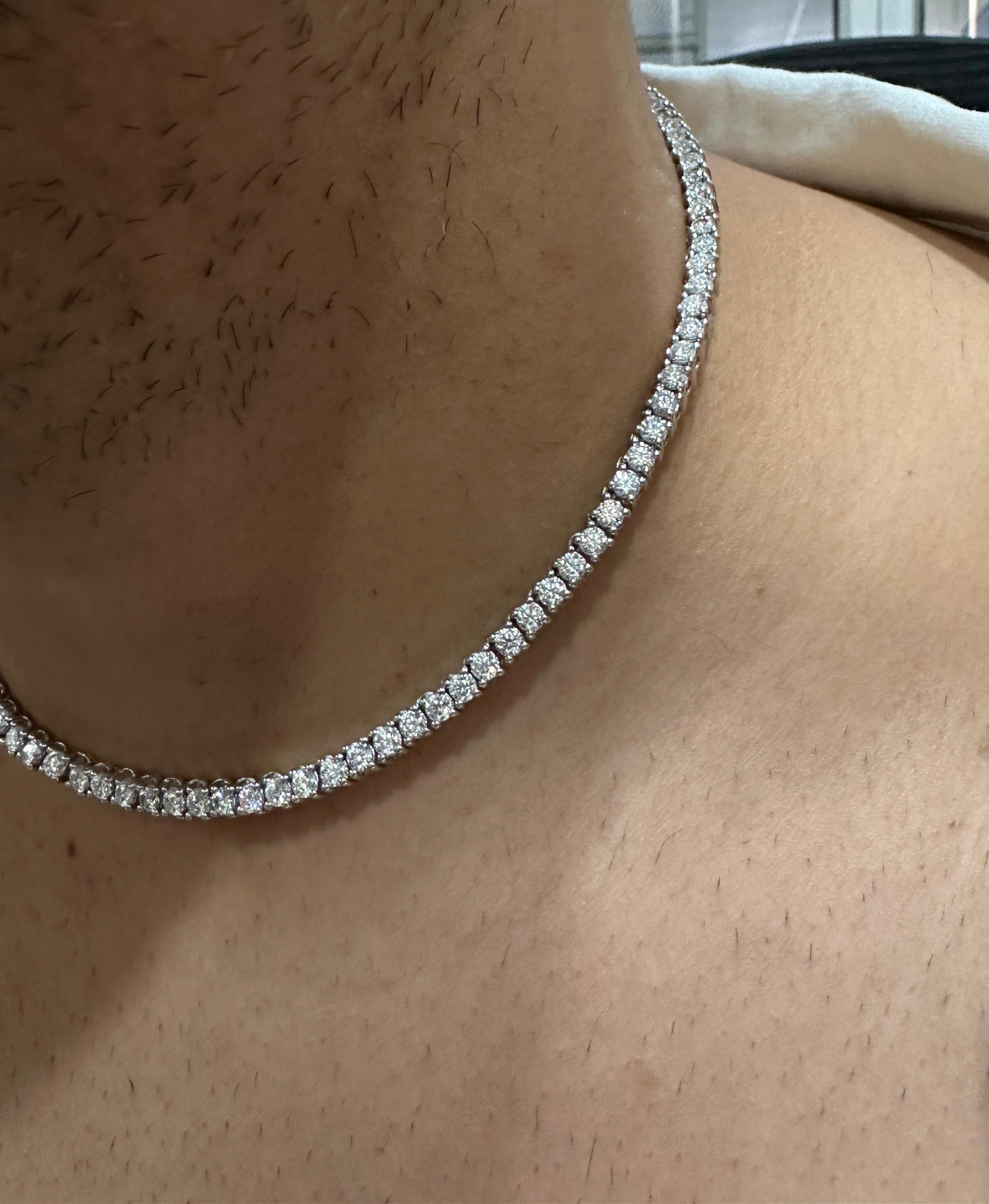 Unisex Moissanite Tennis Necklace, 19 CT, 925 Sterling Silver, Diamond Simulant Chain