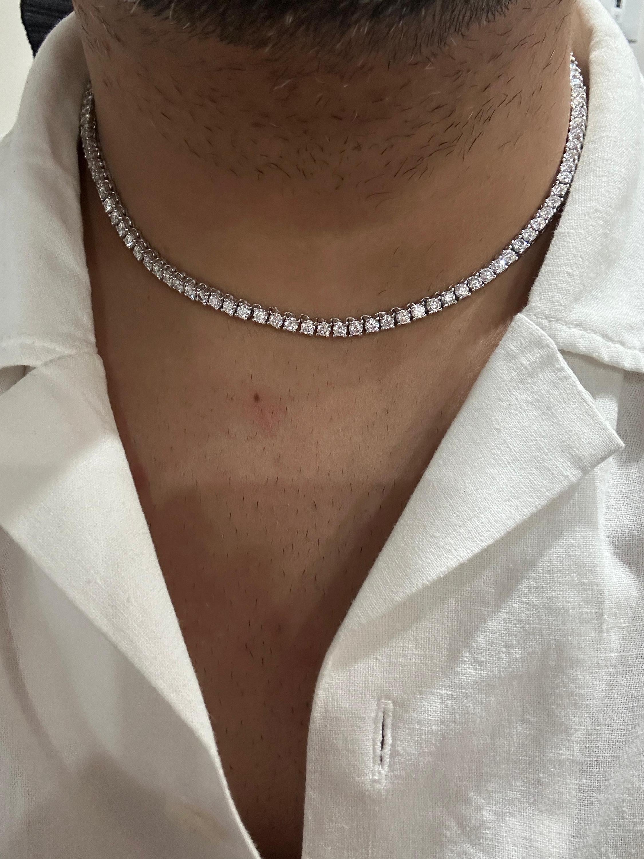 Unisex Moissanite Tennis Necklace, 19 CT, 925 Sterling Silver, Diamond Simulant Chain
