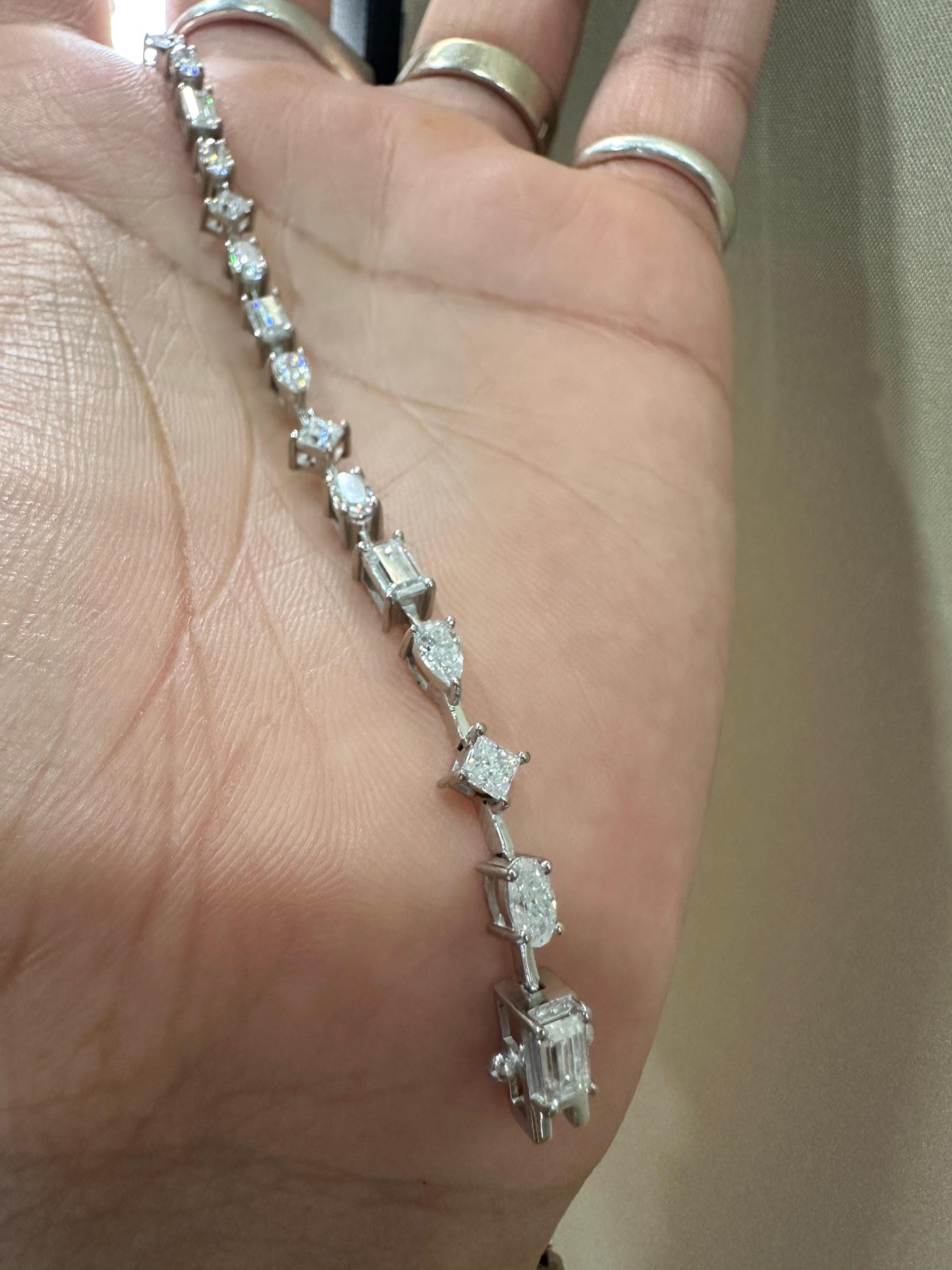 Luxury Moissanite Tennis Bracelet | Multi Shape Stones, 14k White Gold Jewelry for Gift