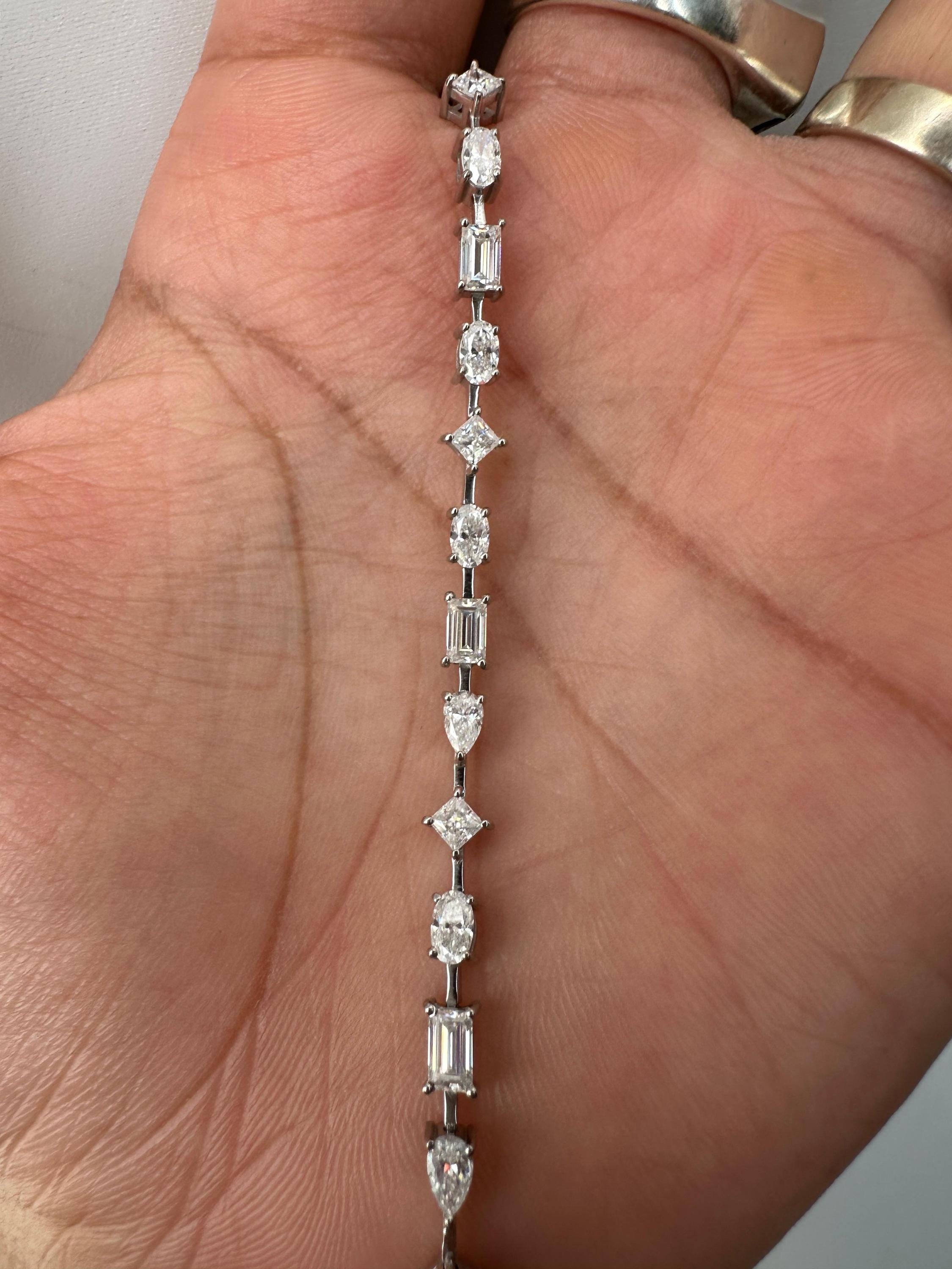 Luxury Moissanite Tennis Bracelet | Multi Shape Stones, 14k White Gold Jewelry for Gift