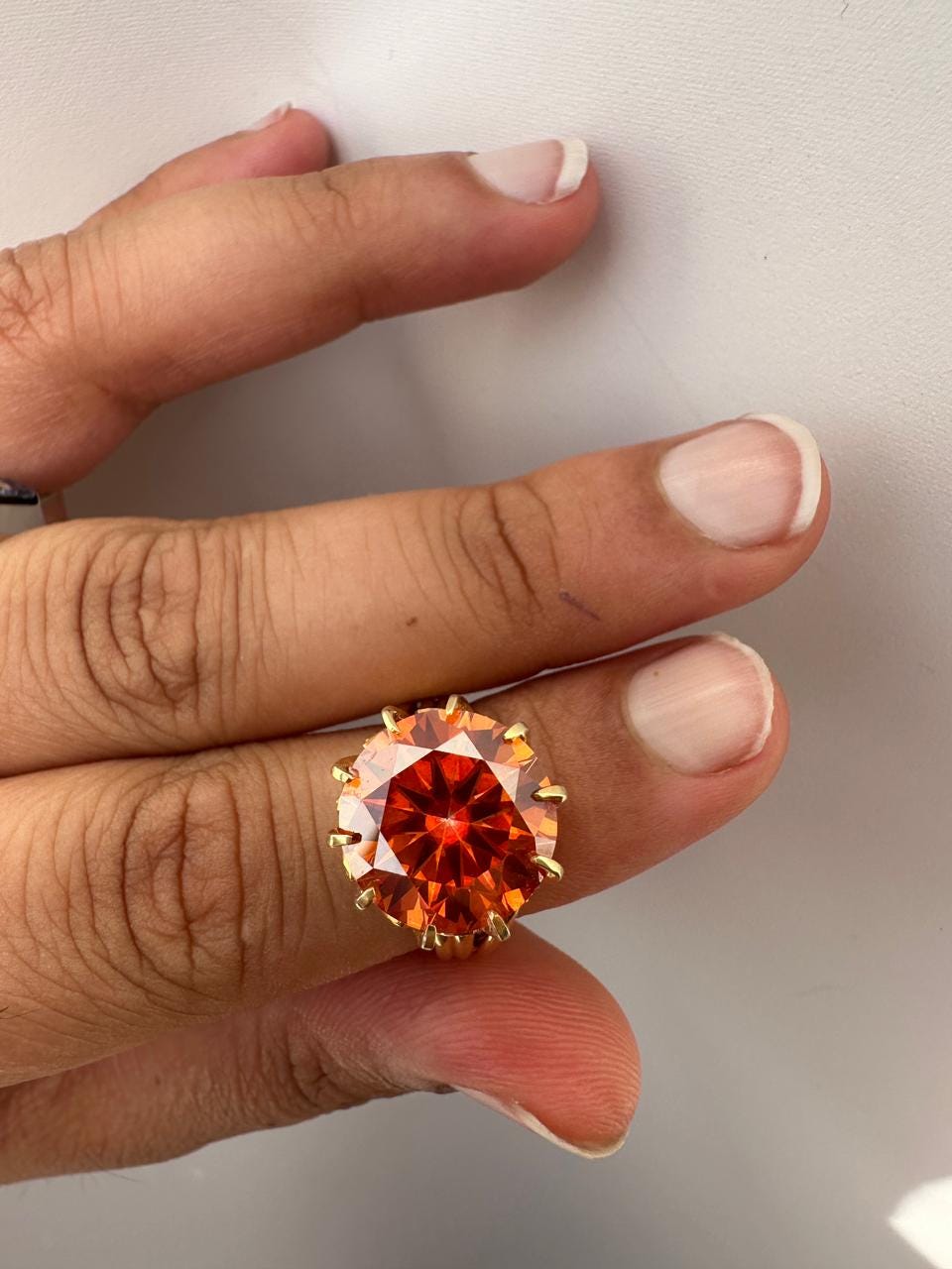 14k Gold Orange Moissanite Engagement Ring, 10 CT Statement Rings for gift