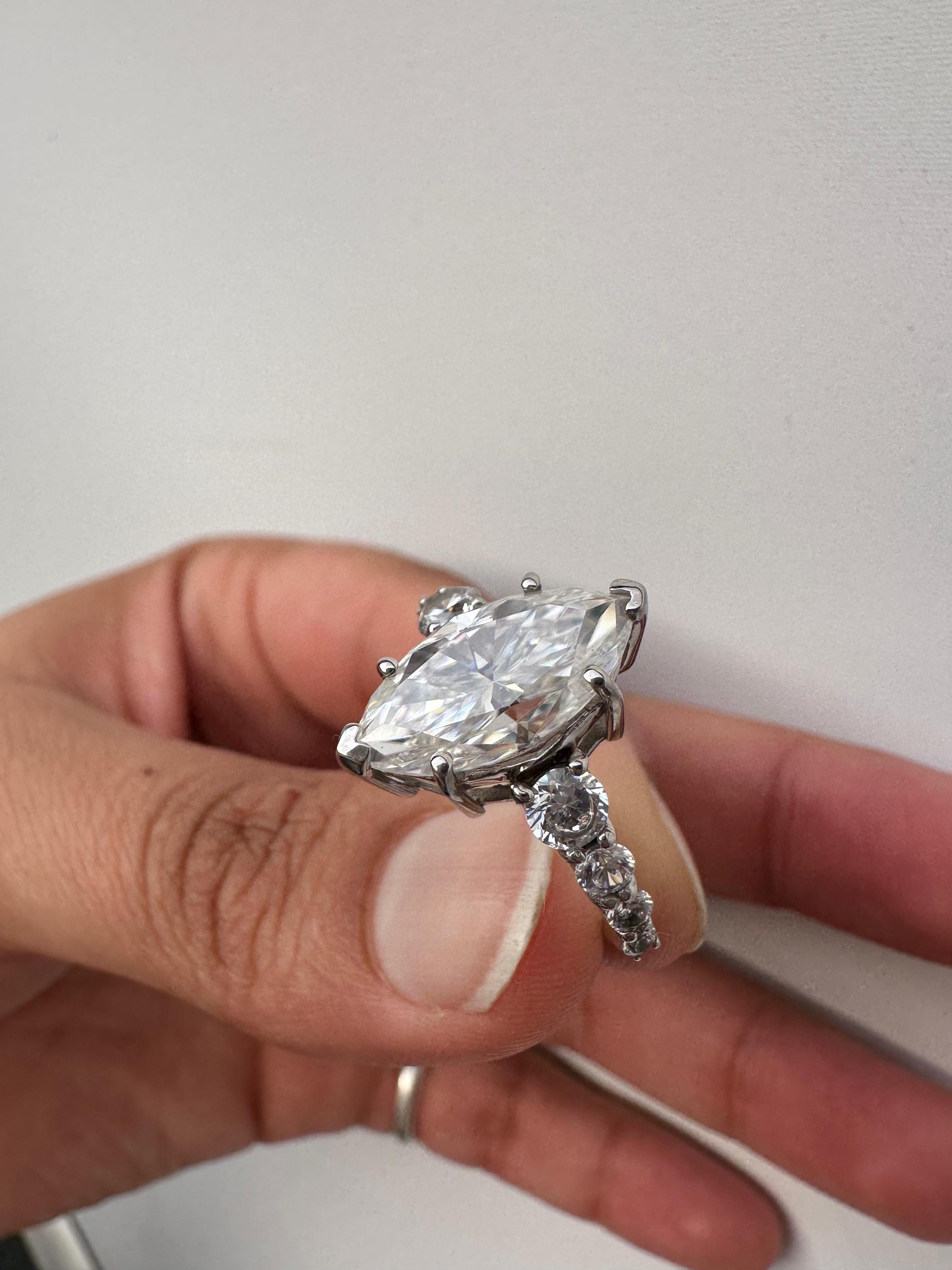 6 CT Marquise Moissanite Engagement Ring, 925 Sterling Silver Statement Ring, Elegant Gift Her