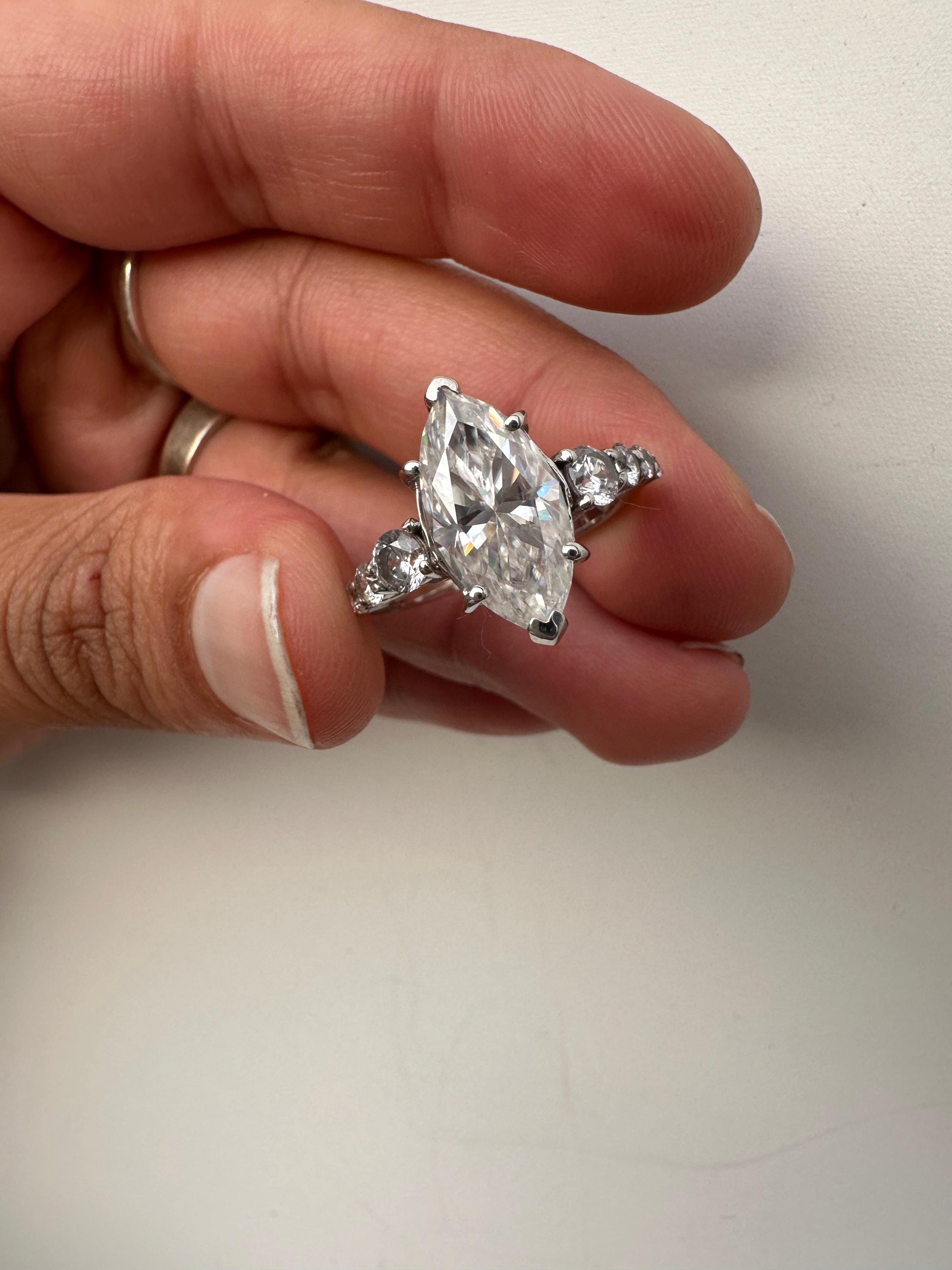 6 CT Marquise Moissanite Engagement Ring, 925 Sterling Silver Statement Ring, Elegant Gift Her