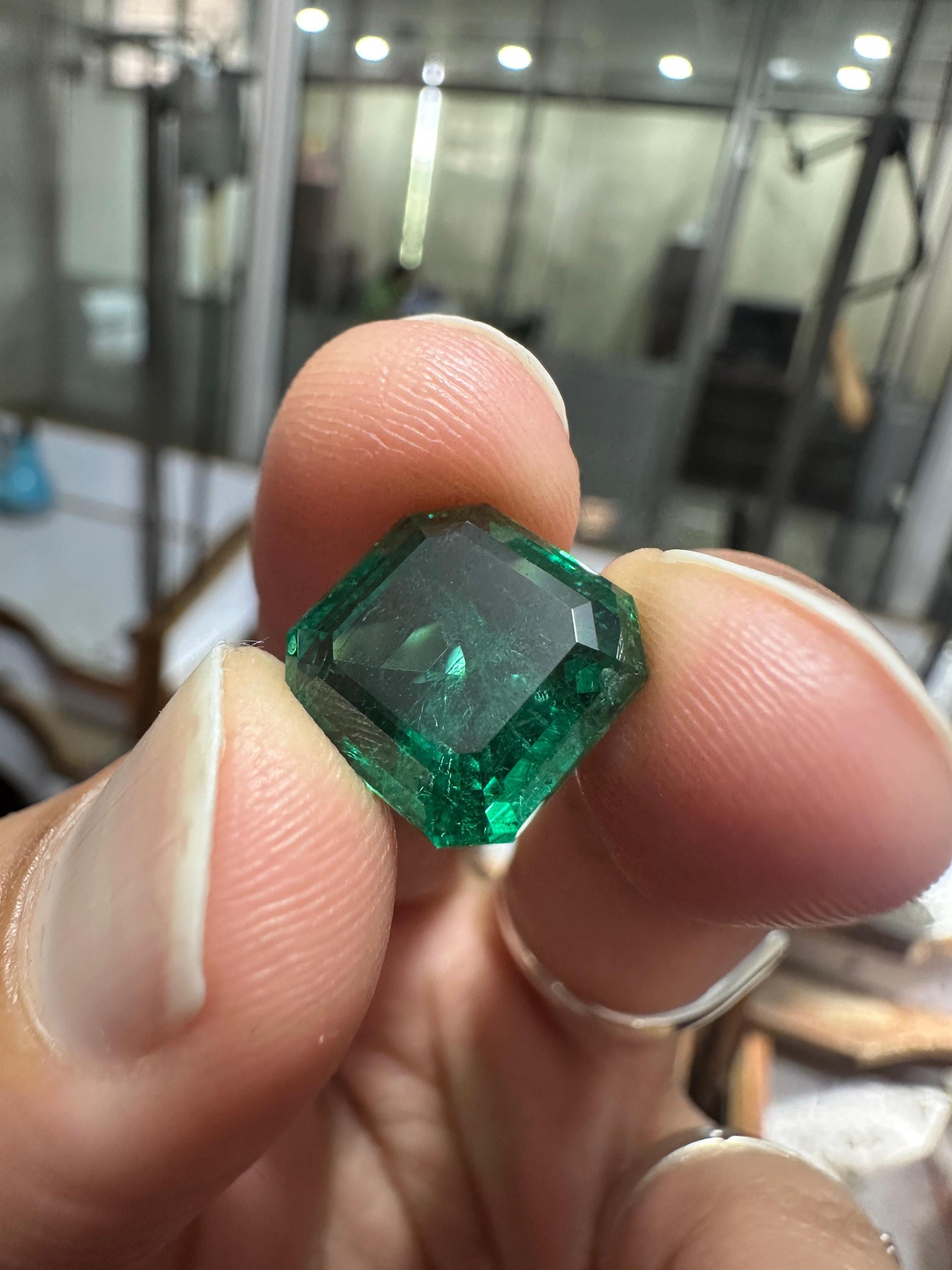 14K Gold Asscher Cut Lab Emerald Engagement Ring, 5 Ct Statement Ring, Anniversary Gift