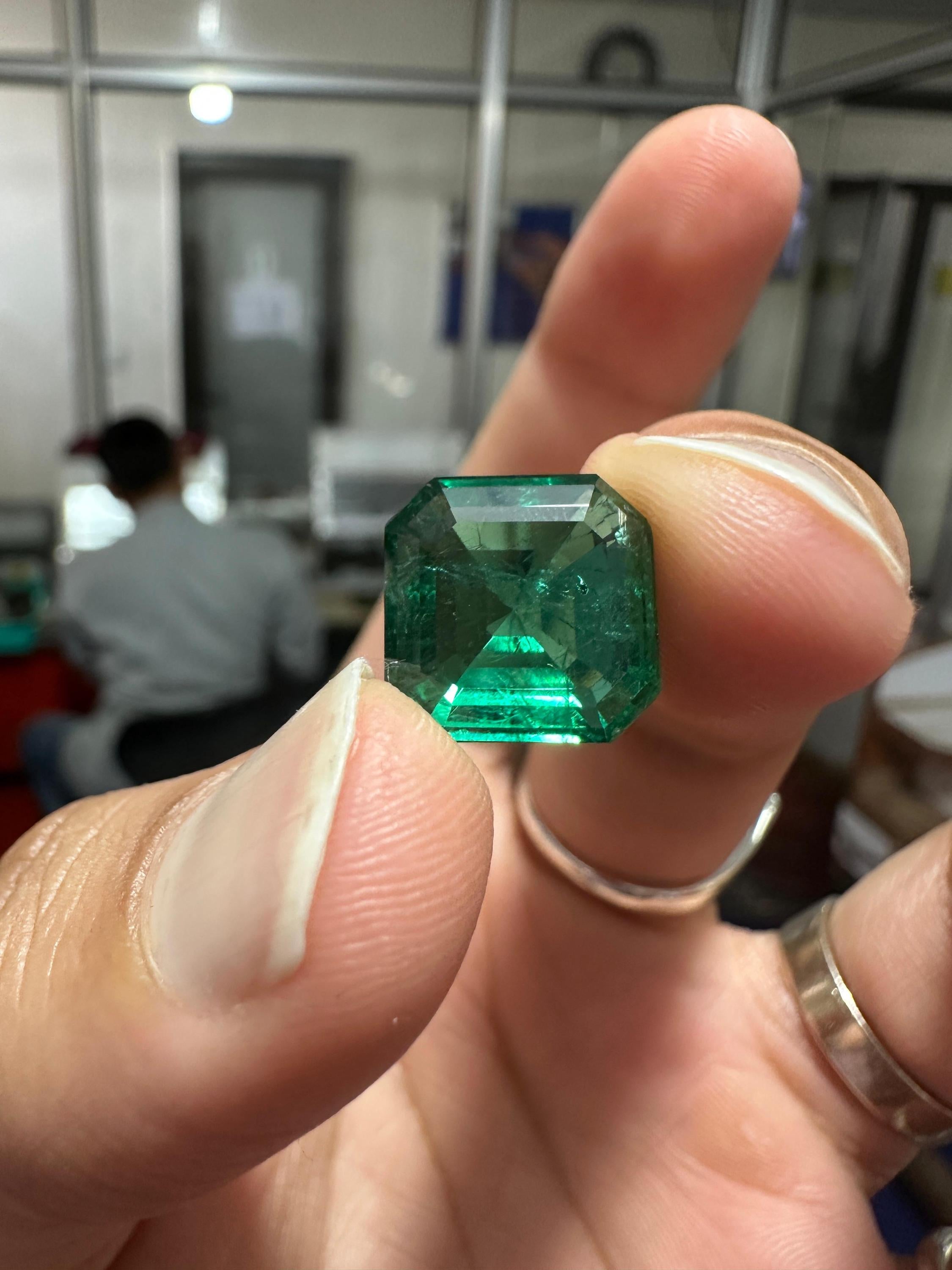 14K Gold Asscher Cut Lab Emerald Engagement Ring, 5 Ct Statement Ring, Anniversary Gift