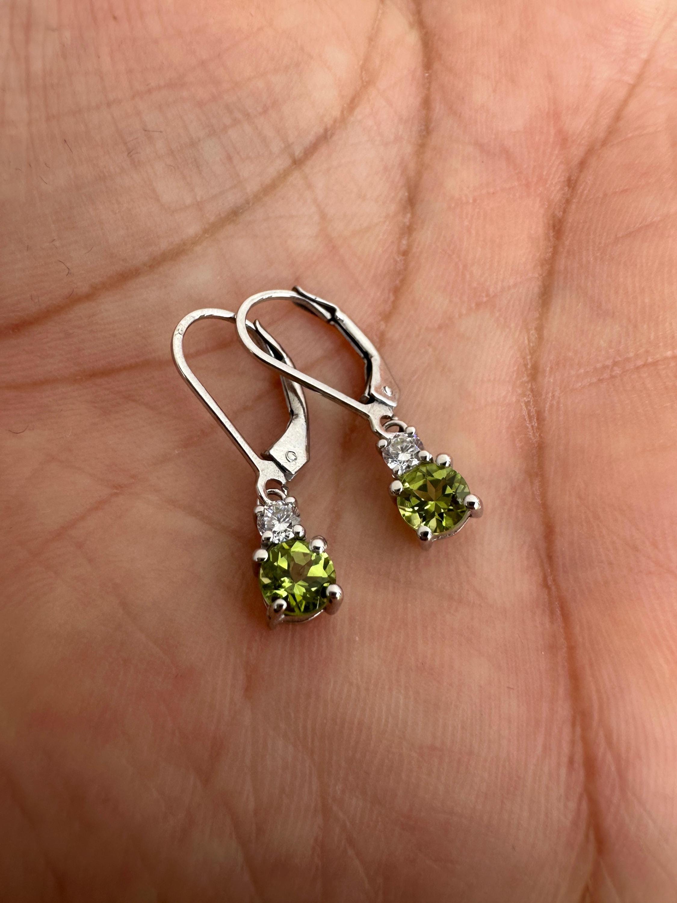 Peridot Moissanite Lever Back Drop Earrings in 925 Sterling Silver, Elegant Gift for Her