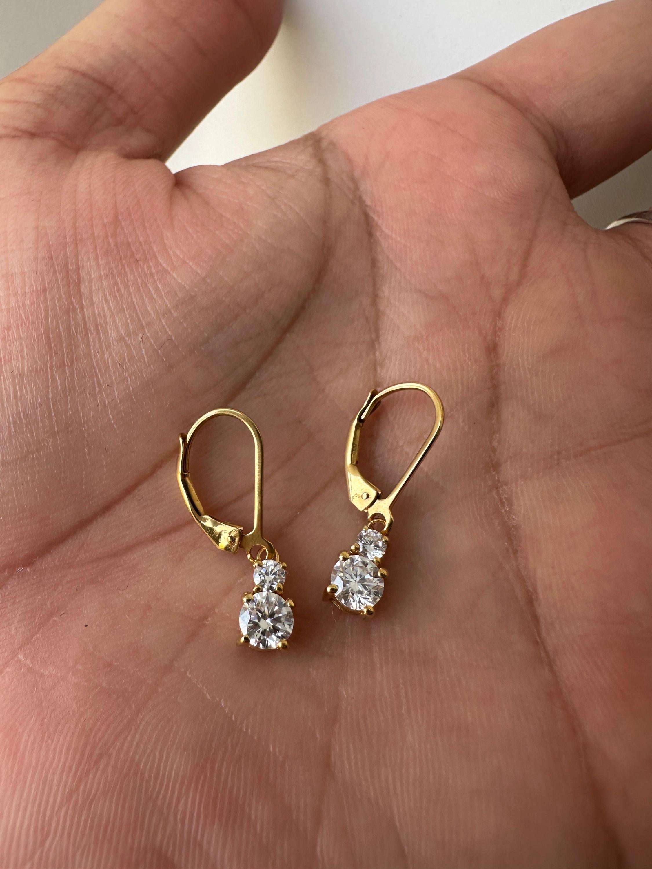 Moissanite Lever Back Drop Earrings 14K Gold, Dainty Minimal Earrings, Elegant Gift for Her