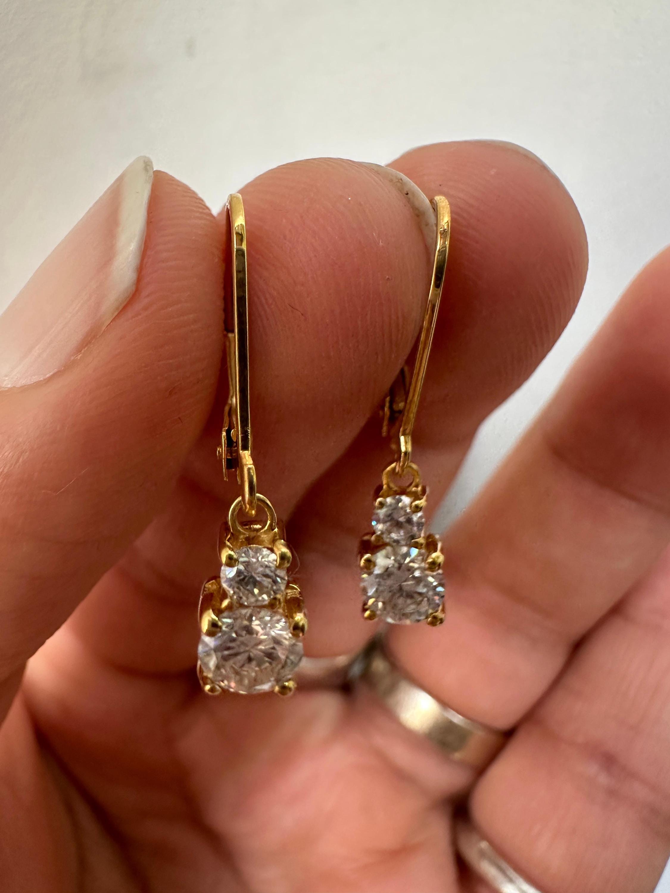 Moissanite Lever Back Drop Earrings 14K Gold, Dainty Minimal Earrings, Elegant Gift for Her