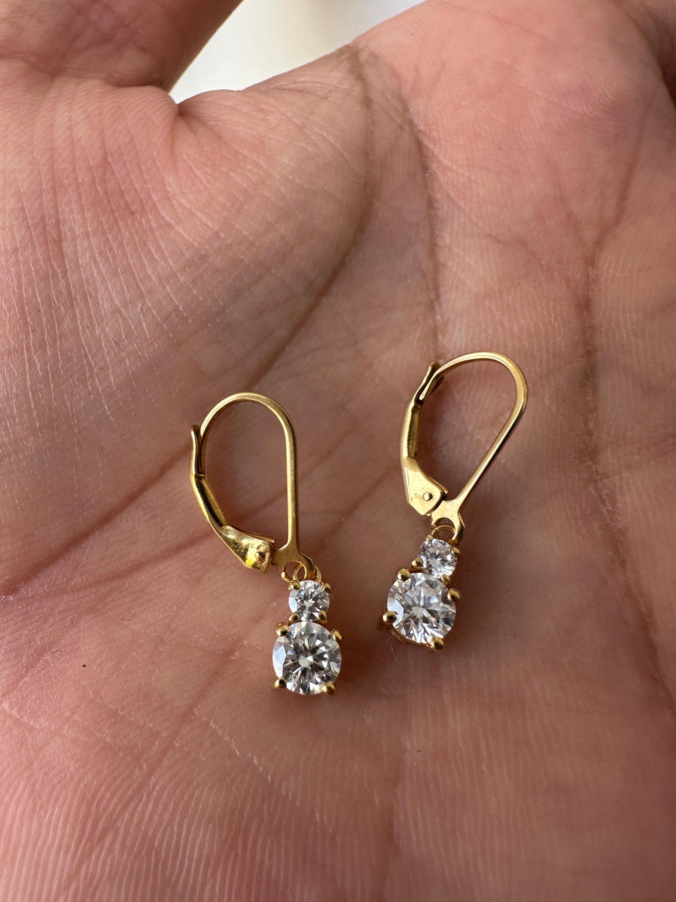 Moissanite Lever Back Drop Earrings 14K Gold, Dainty Minimal Earrings, Elegant Gift for Her