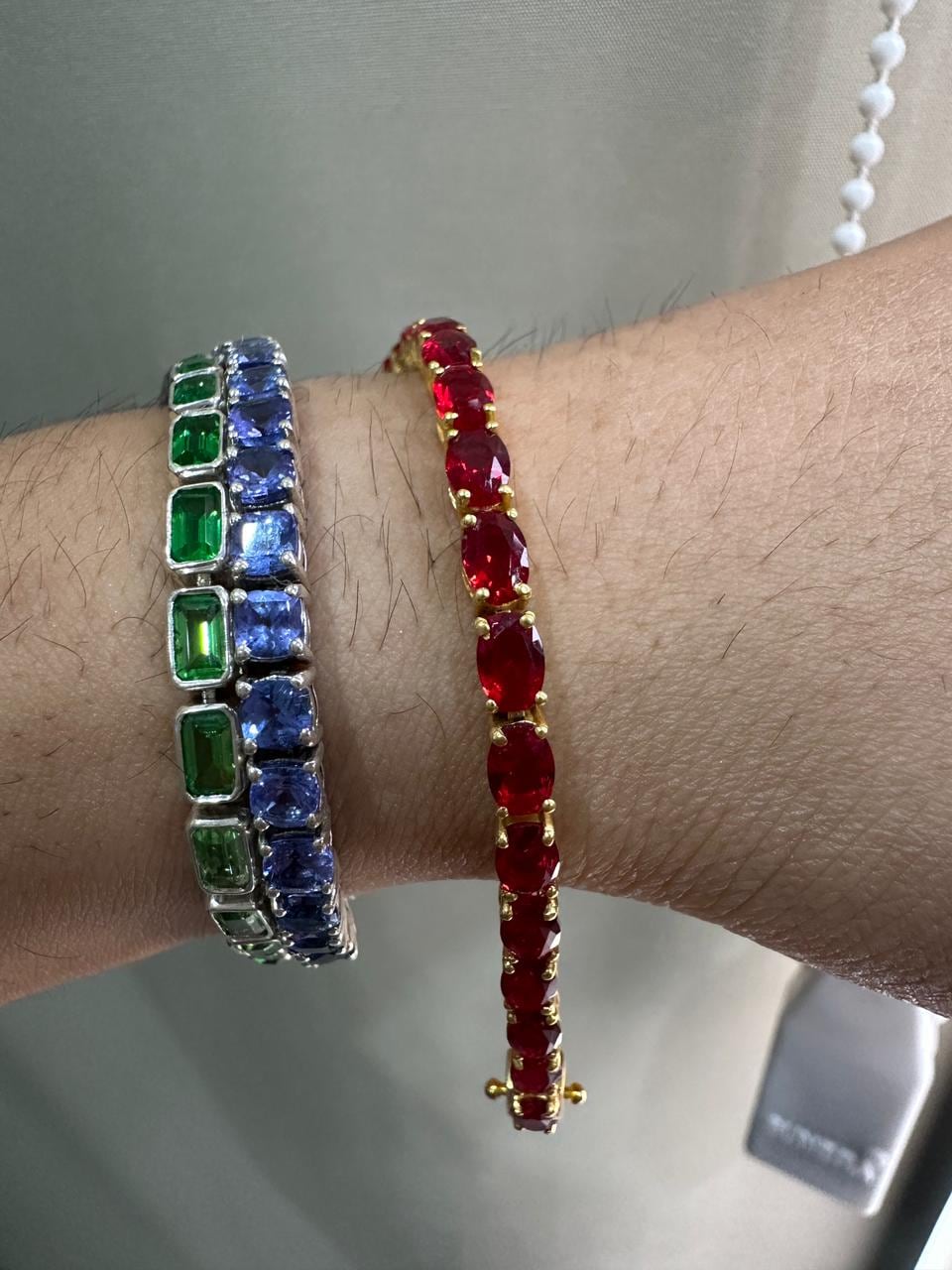 Pigeon Blood Simulated Ruby Tennis Bracelet in 14K Gold Vermeil, Luxury Gemstone Bracelet for Her or Him