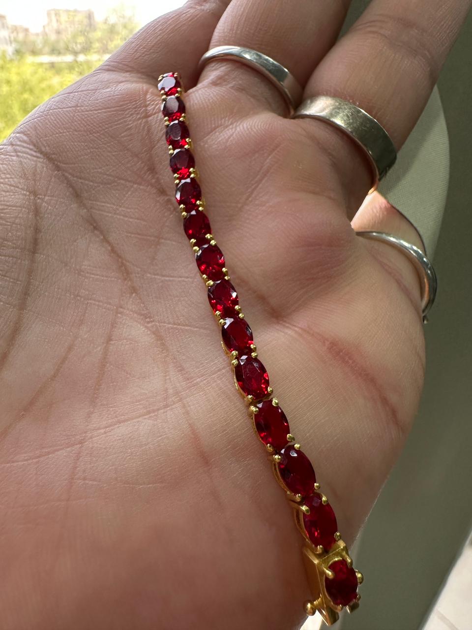 Pigeon Blood Simulated Ruby Tennis Bracelet in 14K Gold Vermeil, Luxury Gemstone Bracelet for Her or Him