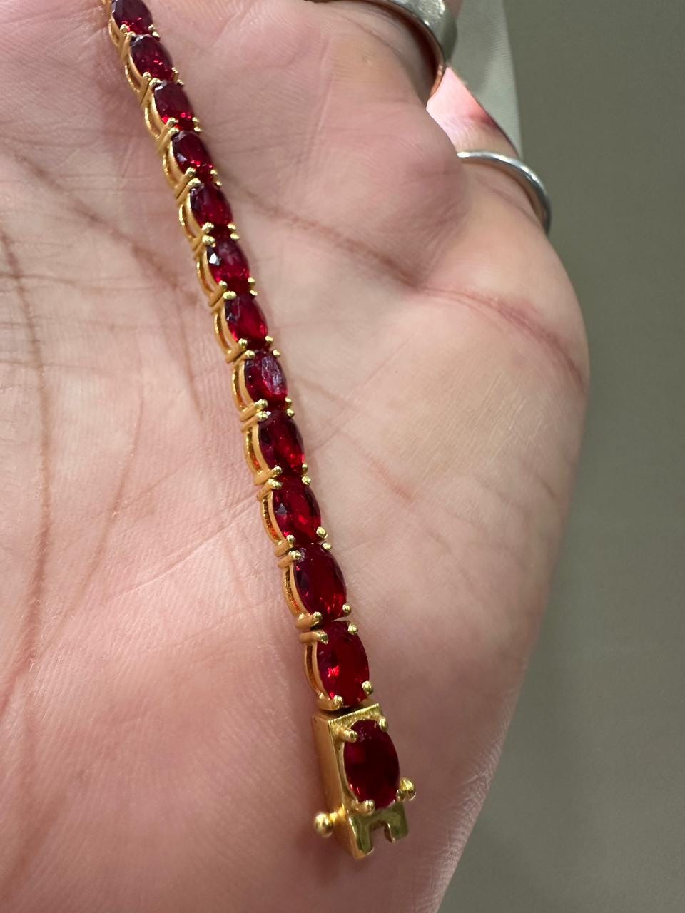 Pigeon Blood Simulated Ruby Tennis Bracelet in 14K Gold Vermeil, Luxury Gemstone Bracelet for Her or Him