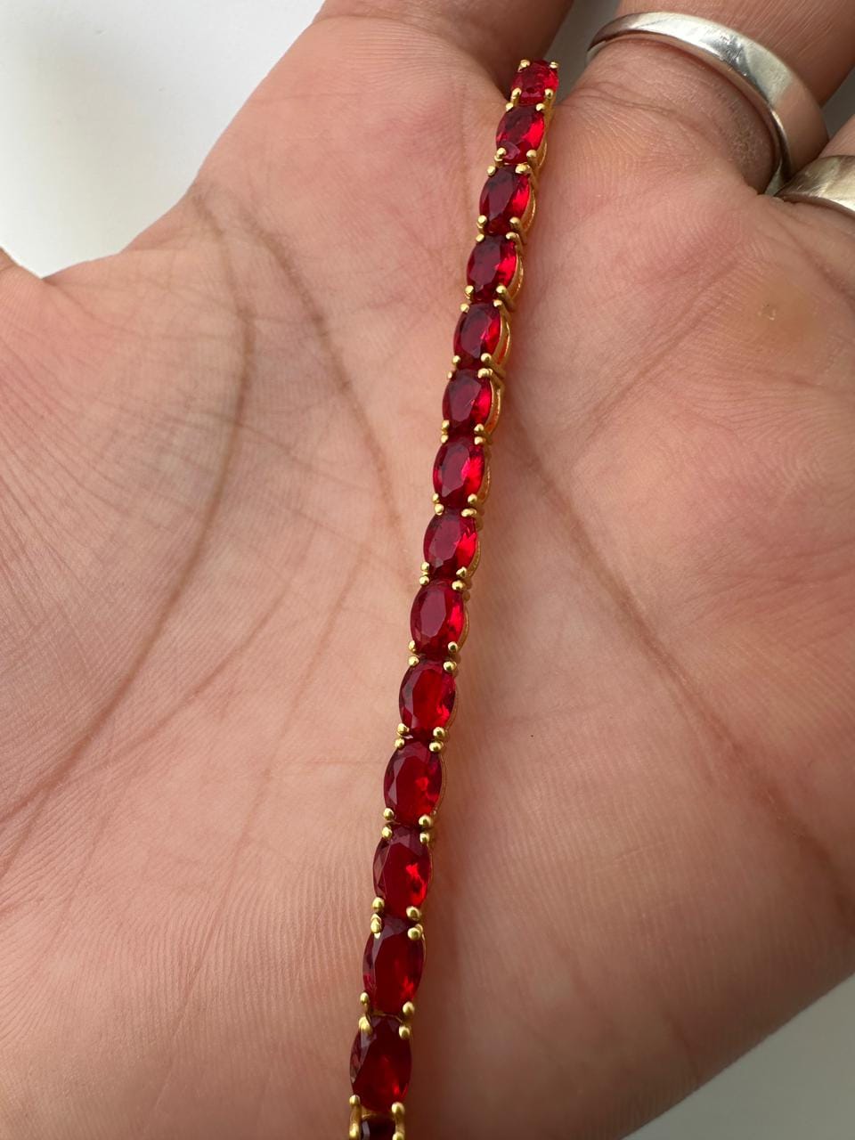Pigeon Blood Simulated Ruby Tennis Bracelet in 14K Gold Vermeil, Luxury Gemstone Bracelet for Her or Him