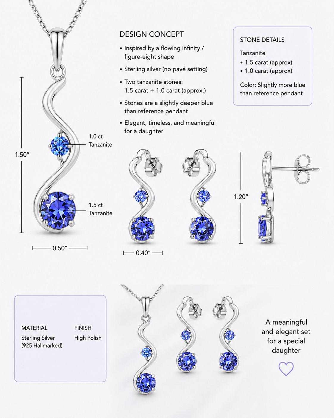 Customized Tanzanite Pendant for Ann - Total 2.5+ ct Rare Gemstone used with 925 Silver