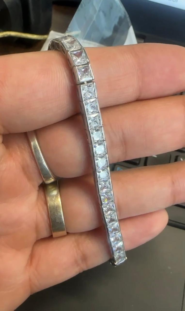 Princess Cut Moissanite Tennis Bracelet, 11 CT Sterling Silver Statement Jewelry