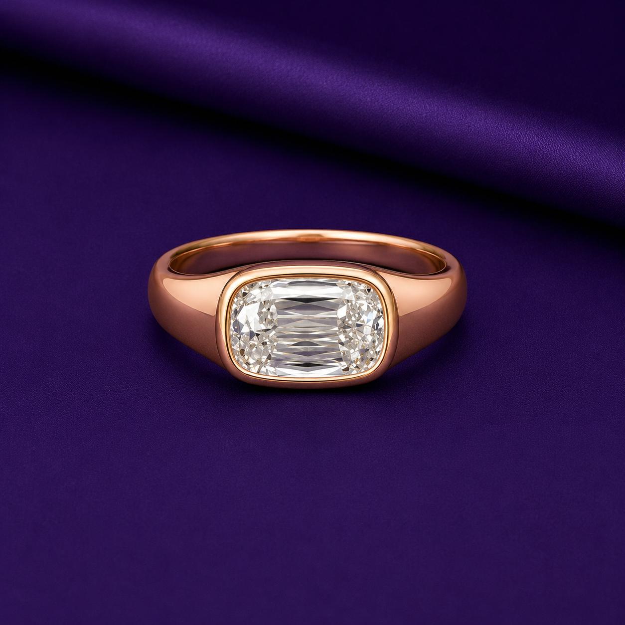 Moissanite Signet Ring: Solid 14K Rose Gold Engagement Ring, Gift for him
