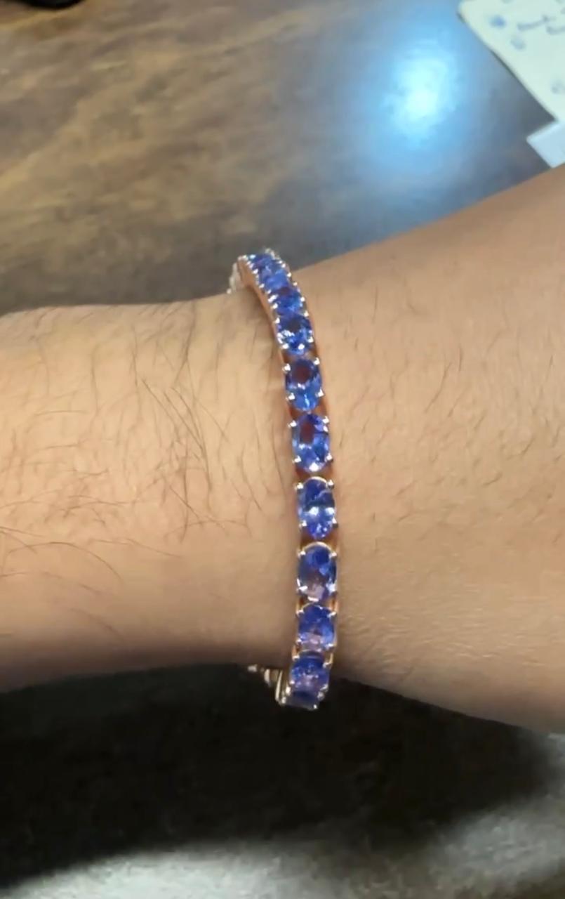 18 CT Blue Violet Tanzanite Tennis Bracelet, 14K Gold, December Birthstone Jewelry