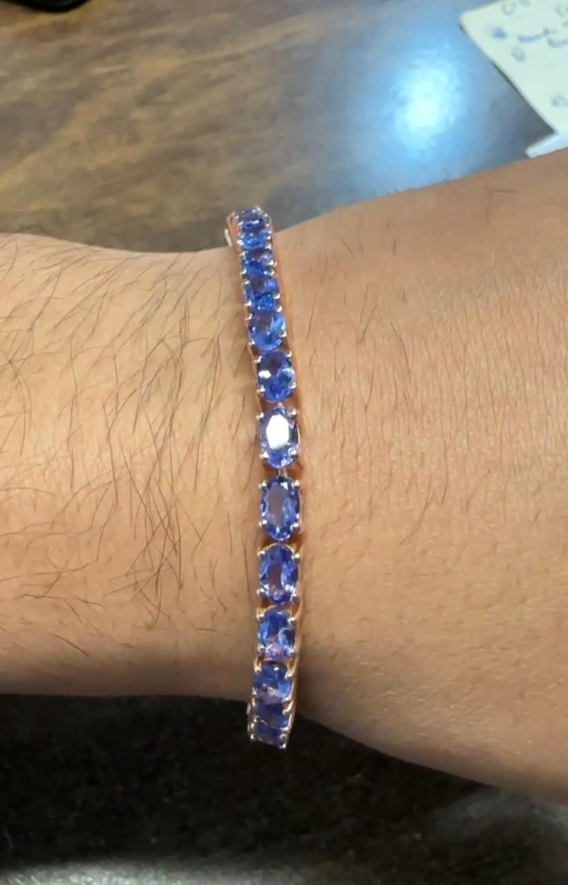 18 CT Blue Violet Tanzanite Tennis Bracelet, 14K Gold, December Birthstone Jewelry
