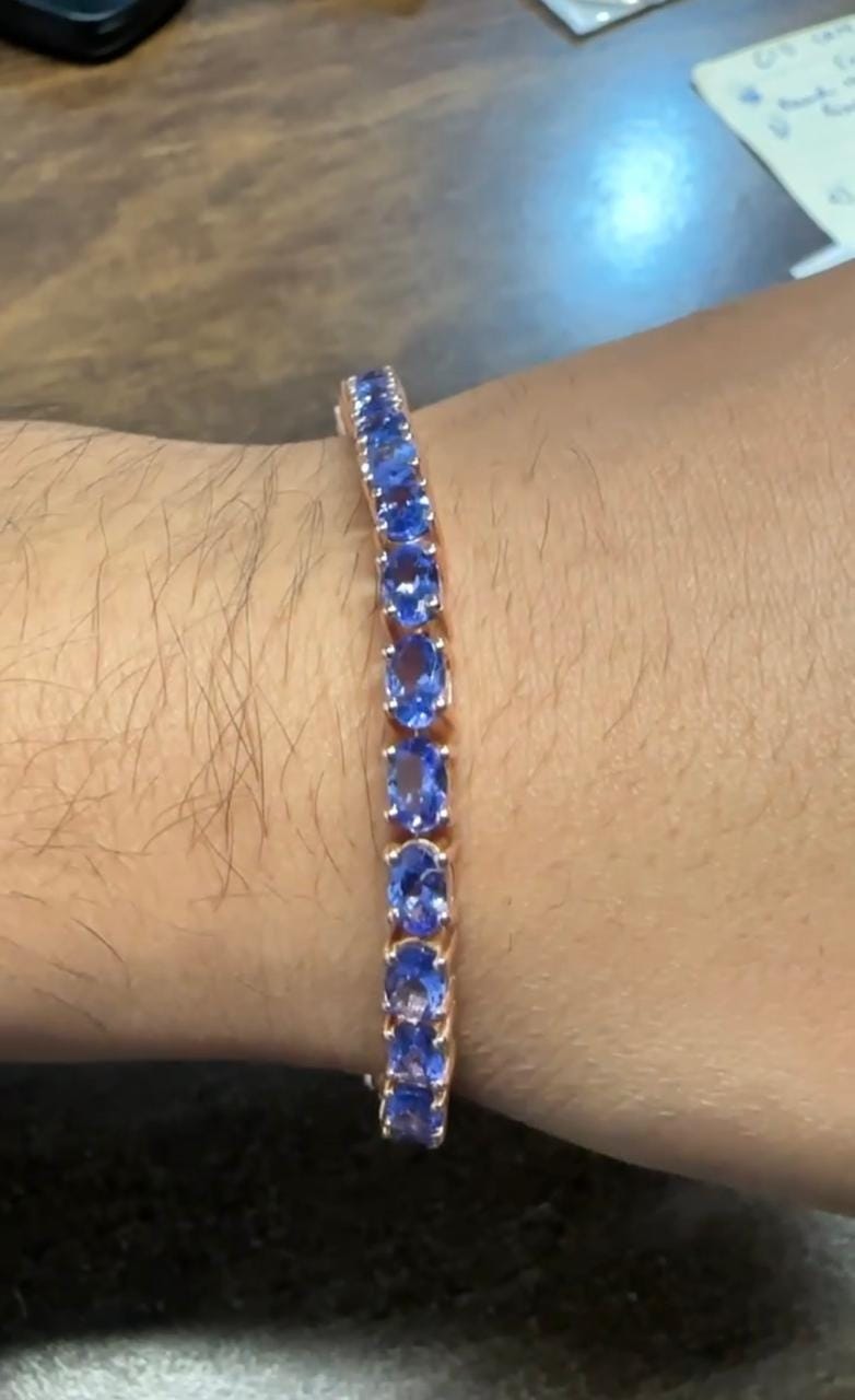 18 CT Blue Violet Tanzanite Tennis Bracelet, 14K Gold, December Birthstone Jewelry