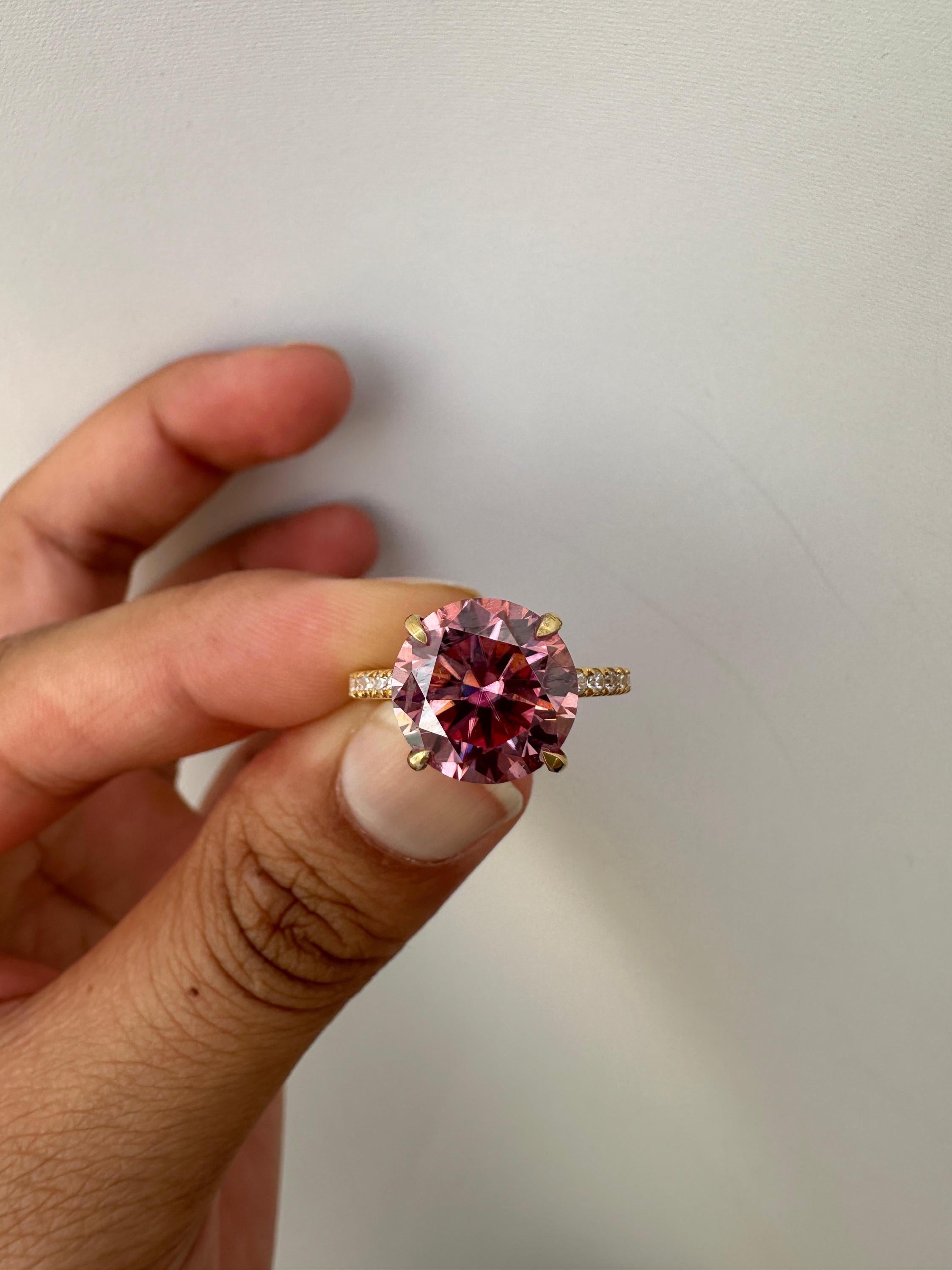 4 CT Pink Moissanite Engagement Ring, Hidden Halo Pavé Band, 14k Gold Vermeil