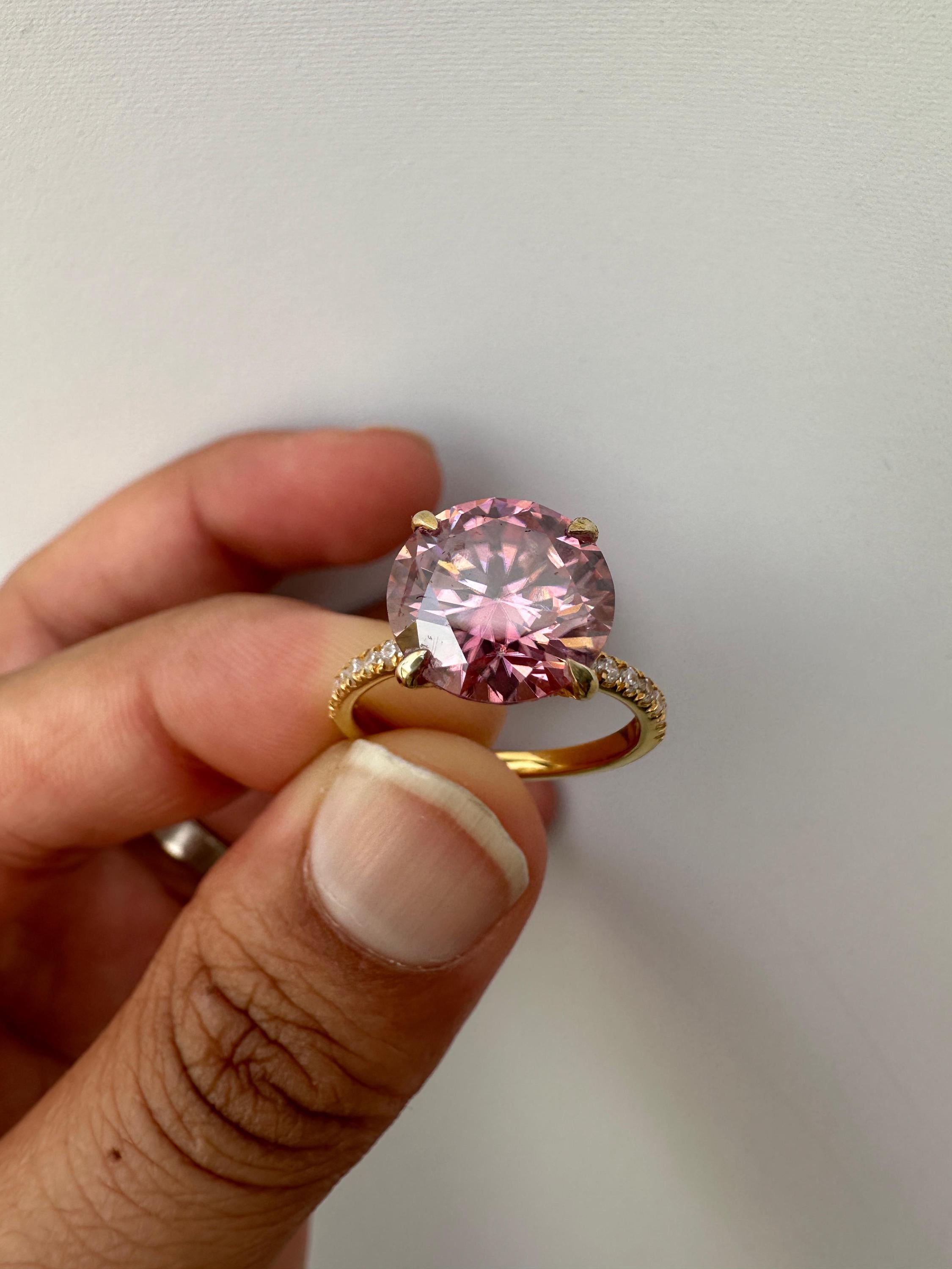 4 CT Pink Moissanite Engagement Ring, Hidden Halo Pavé Band, 14k Gold Vermeil