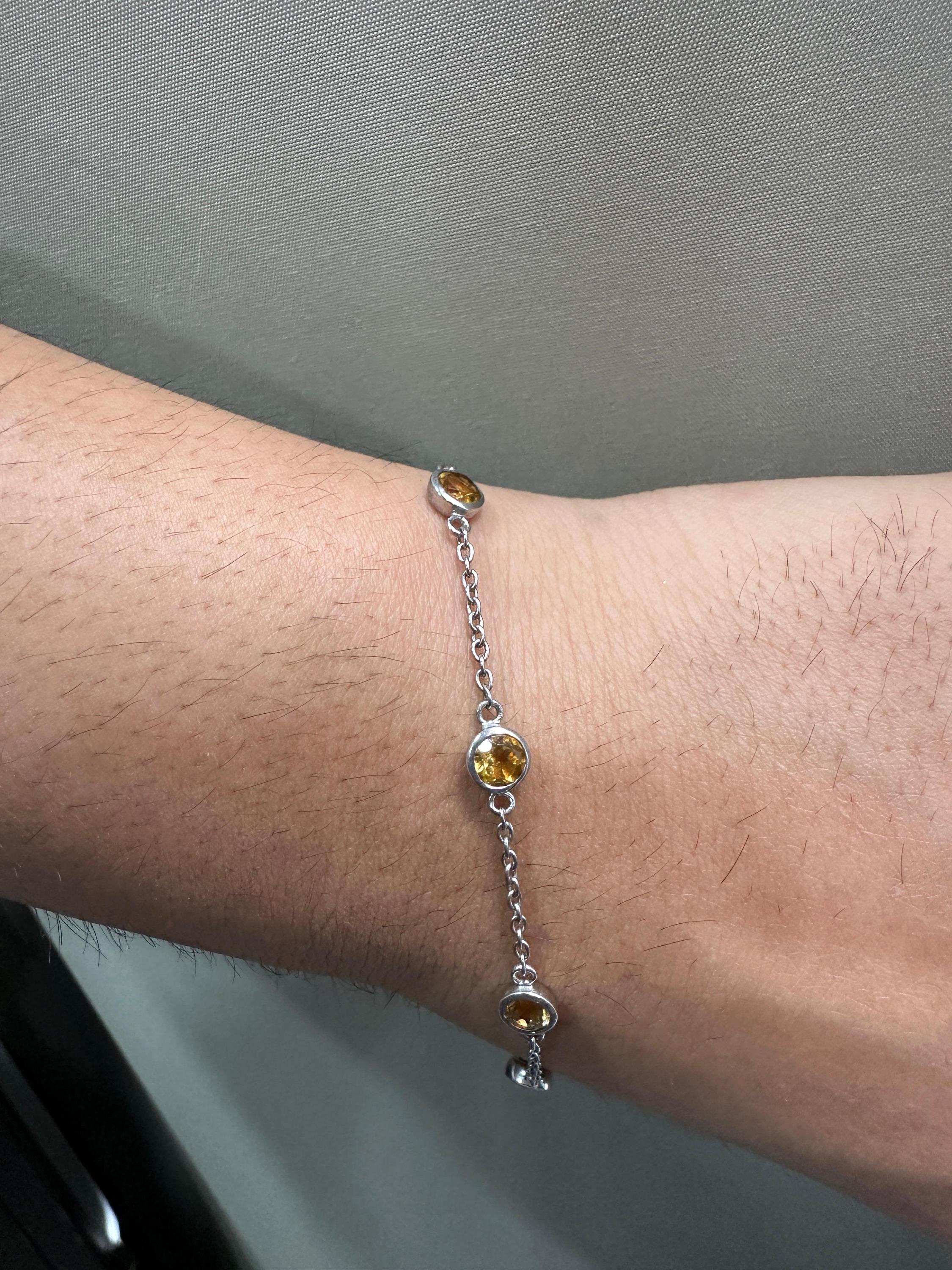 Natural Citrine Chain Bracelet, 925 Silver, Dainty Gemstone Bracelet, Gift for Him or Her