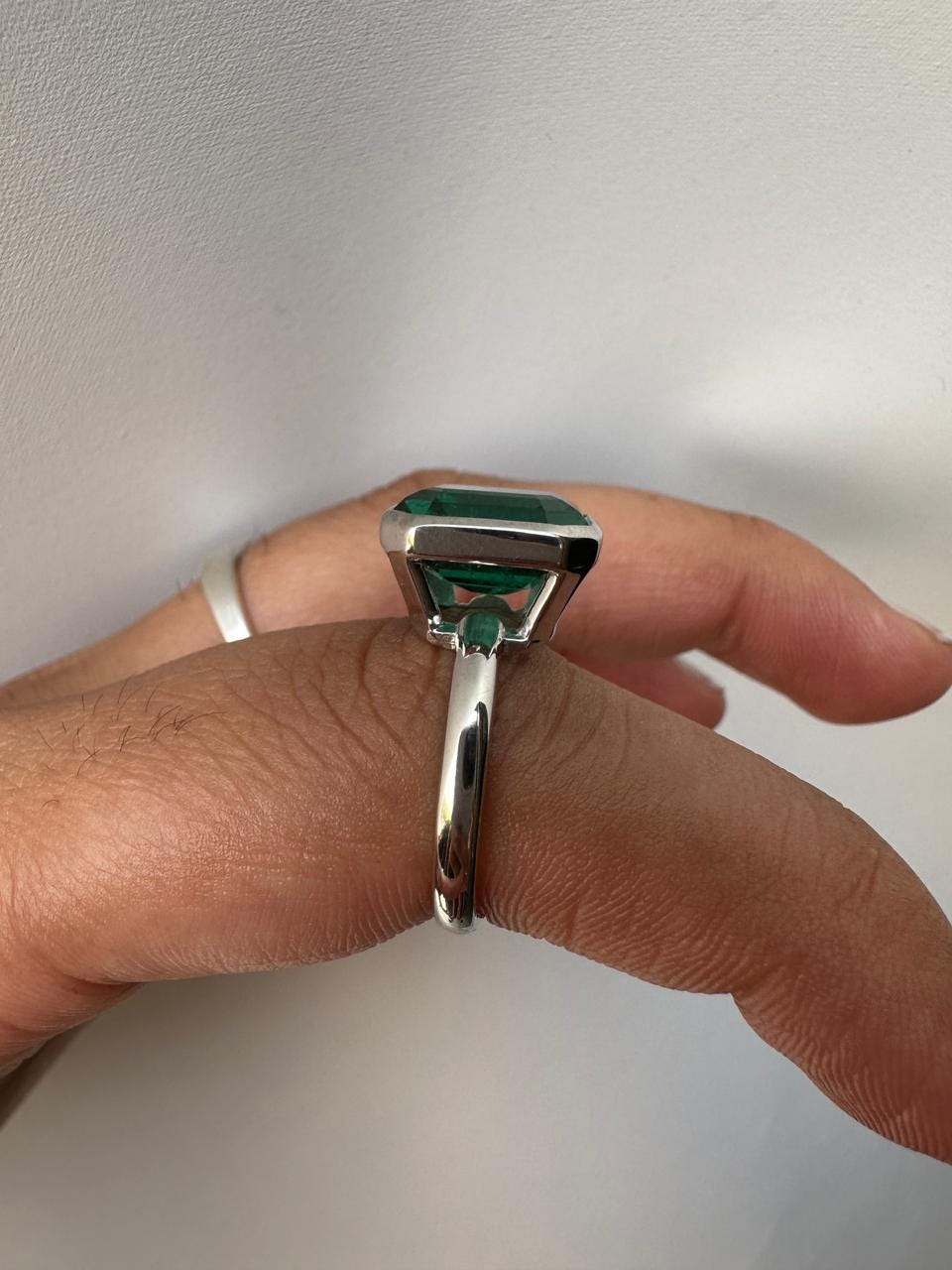 10 CT Asscher Cut Emerald Engagement Ring, 14k White Gold Statement Ring for Her