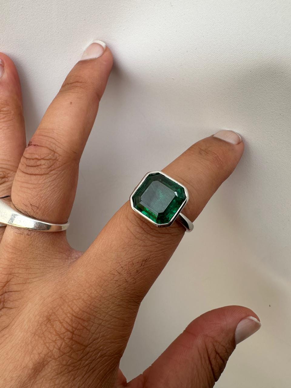 10 CT Asscher Cut Emerald Engagement Ring, 14k White Gold Statement Ring for Her