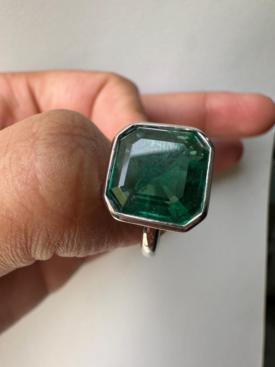 10 CT Asscher Cut Emerald Engagement Ring, 14k White Gold Statement Ring for Her